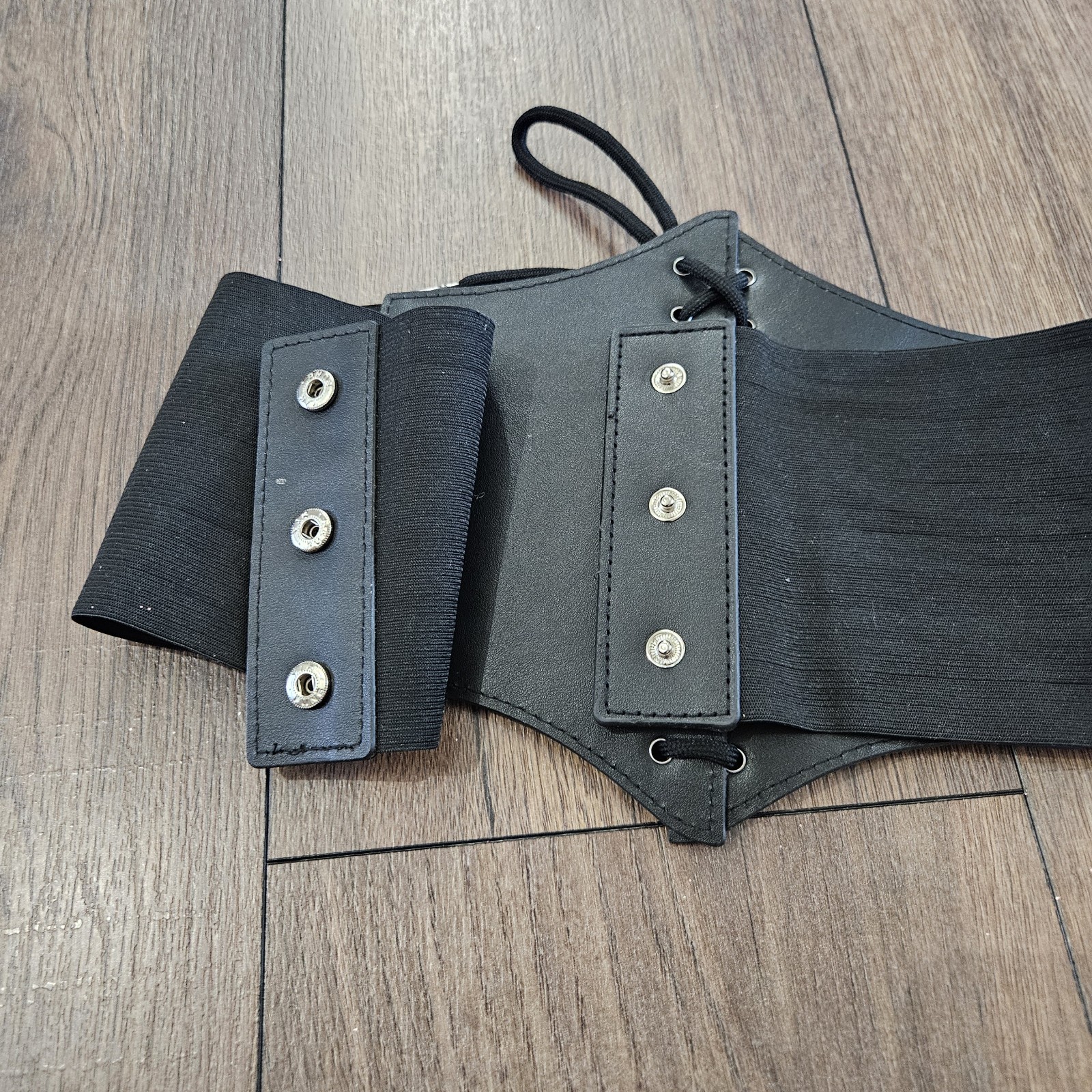 Black Lace Up Snap Button Closure Stretchy Corset