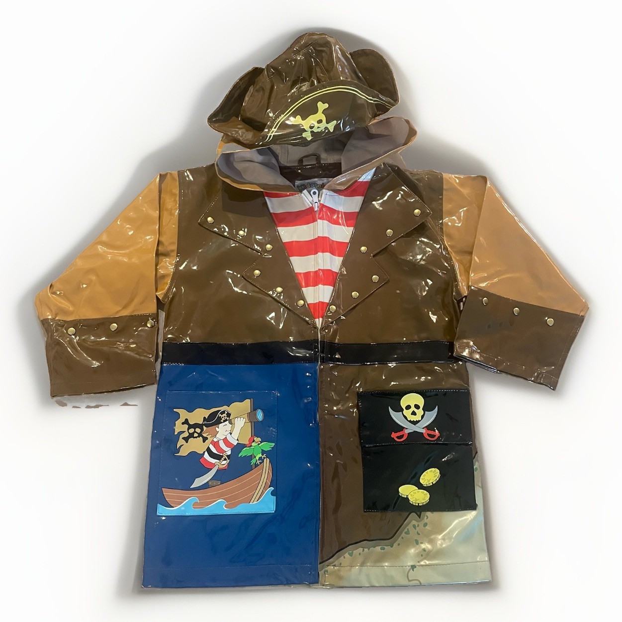 NWOT Kidorable Super Fun Graphic Pirate Raincoat Kids Size 5/6 PVC & Polyester