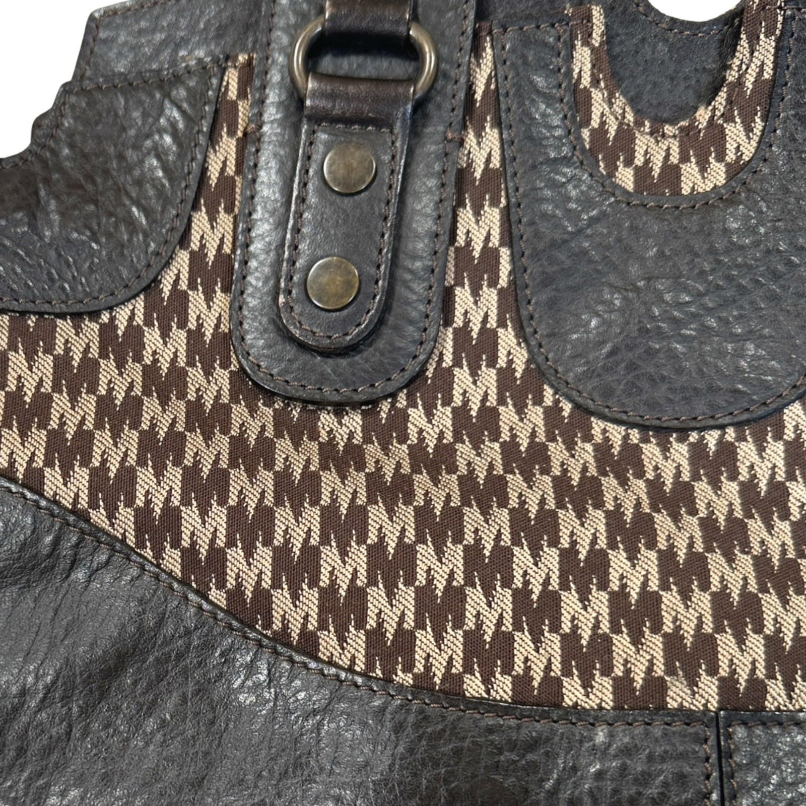 Max Mara Old Money Jacquard Monogram Brown Leather Shoulder Bag Vintage
