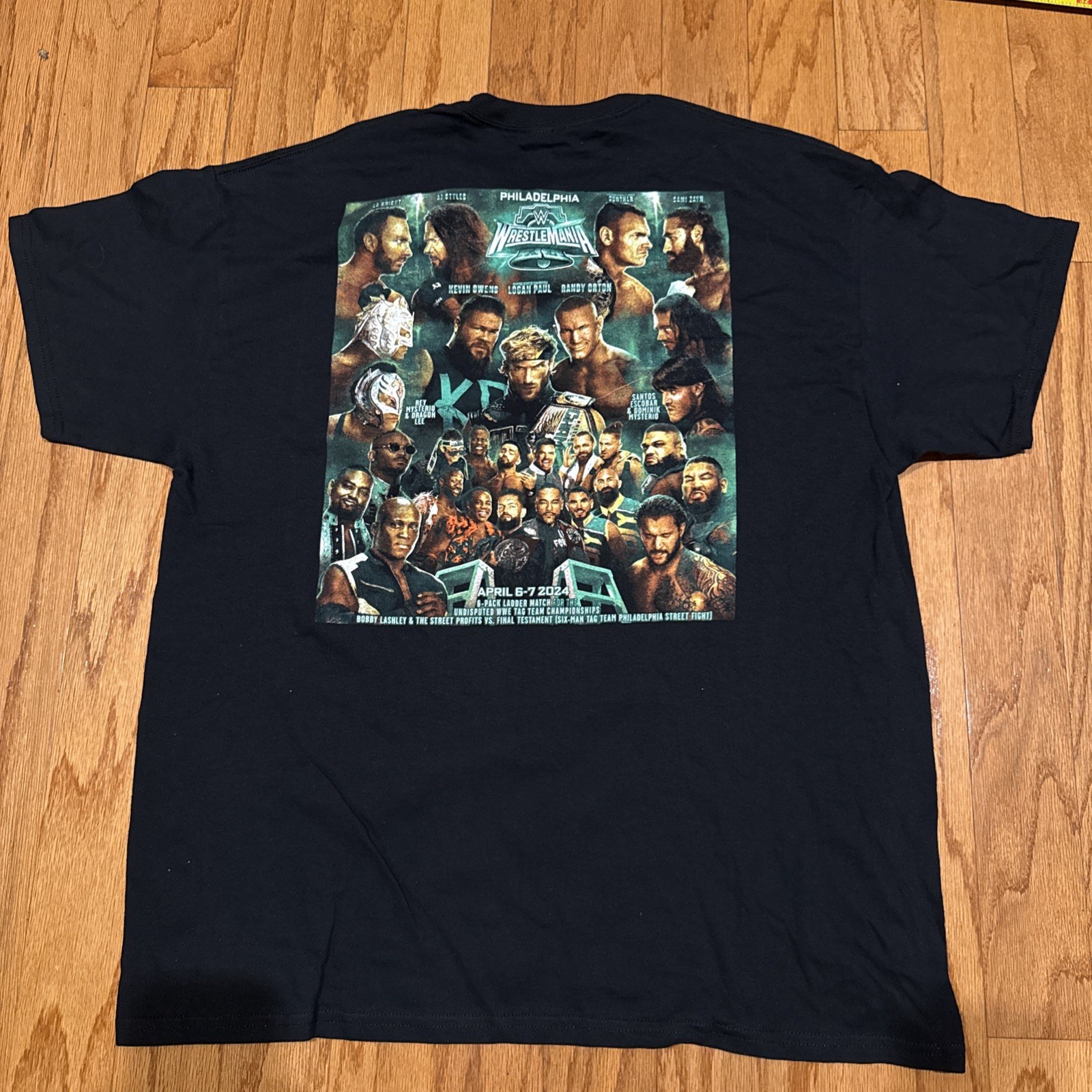 WWE WrestleMania 2024 T Shirt Black Double Sided Mens WWE Wrestling Size XL New