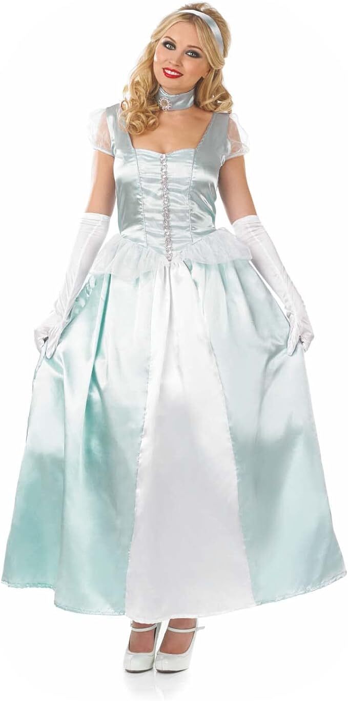 Women`s Cinderella Princess Costume S – XL Ladies Fairy Tale Royal Gown Dress