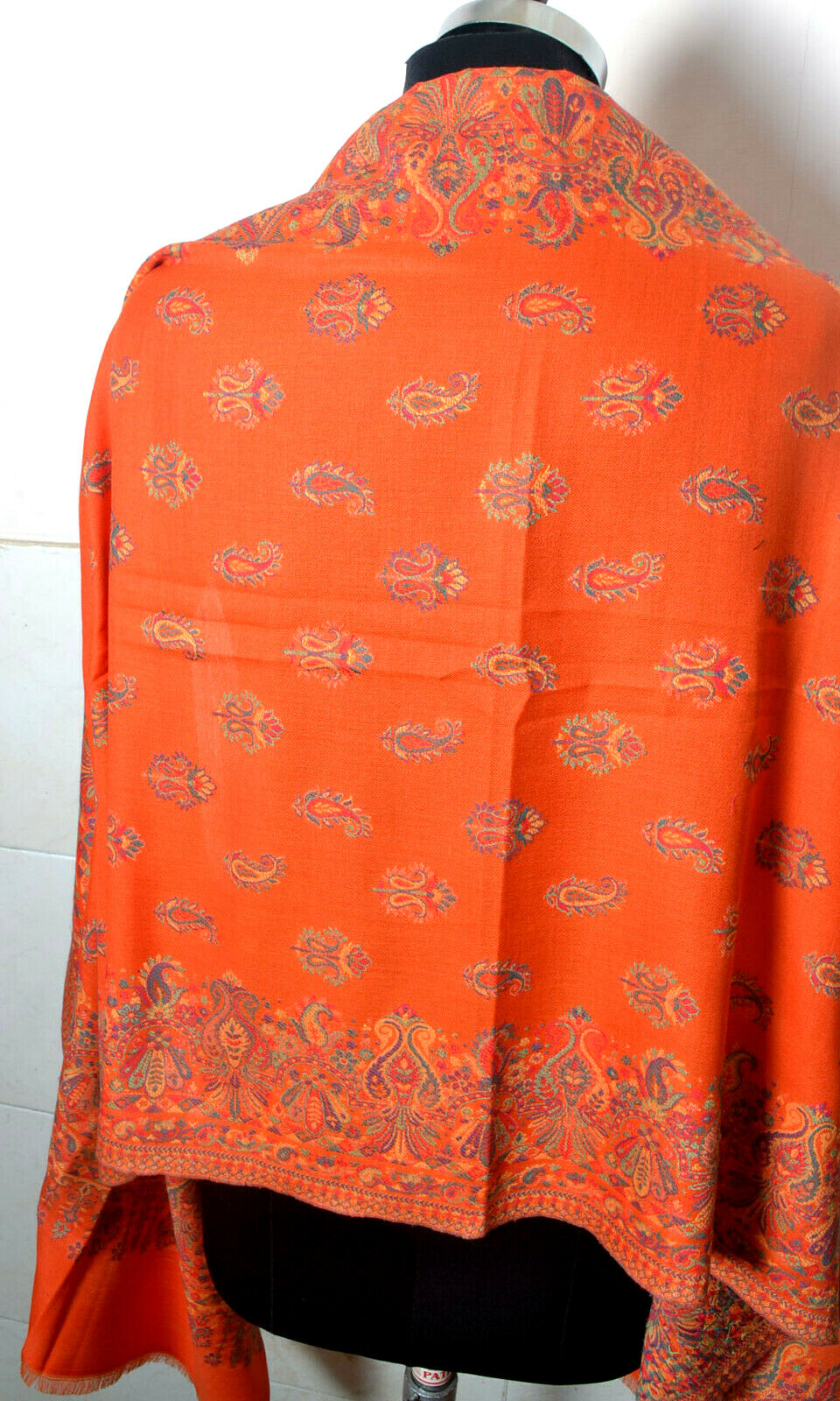 Orange KANI WEAVE Jamawar Stole Wool Blend Pashmina Jamavar Paisely