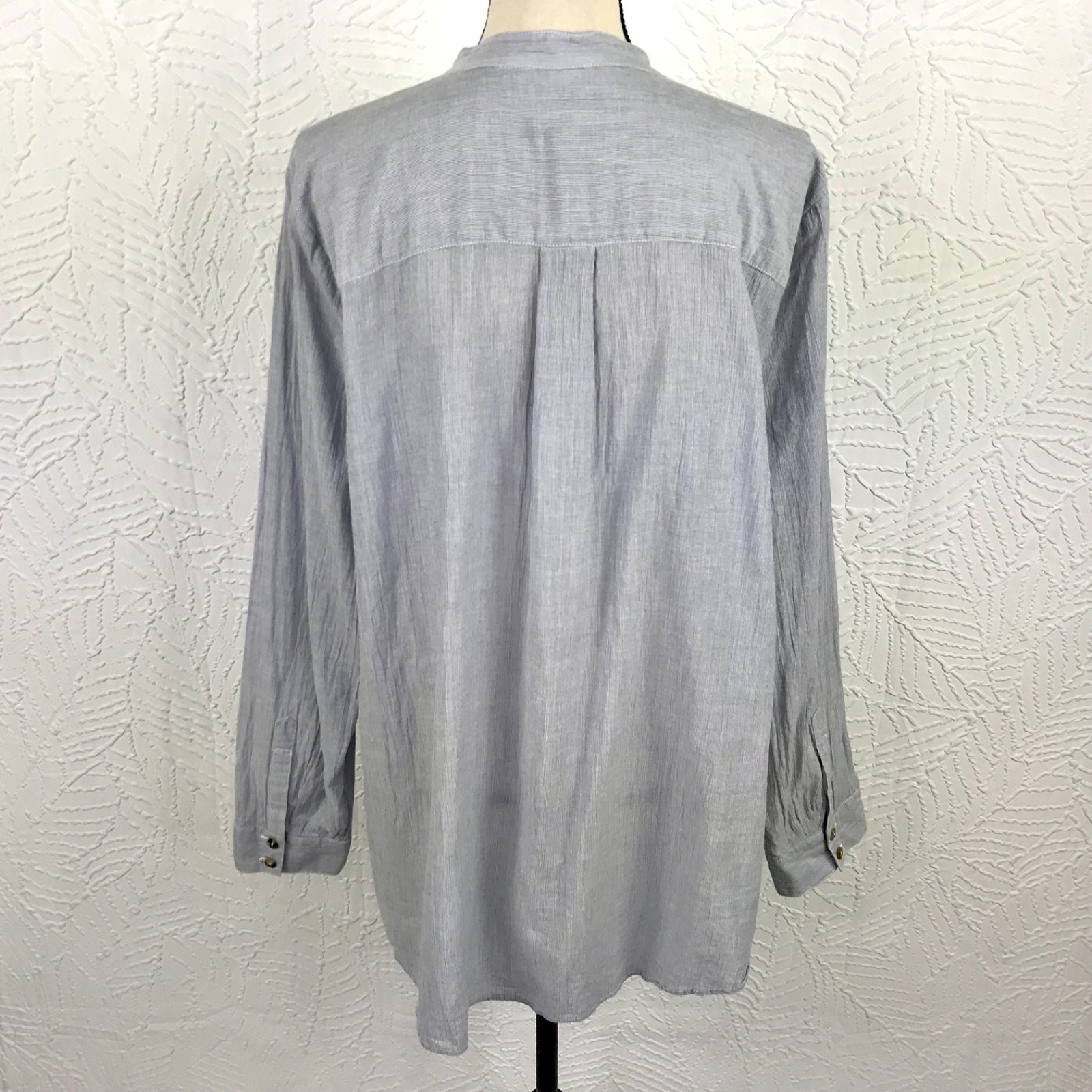 J Jill Blue/Gray Pleated Blouse Top Button Up 100% Cotton Cottagecore Size XL