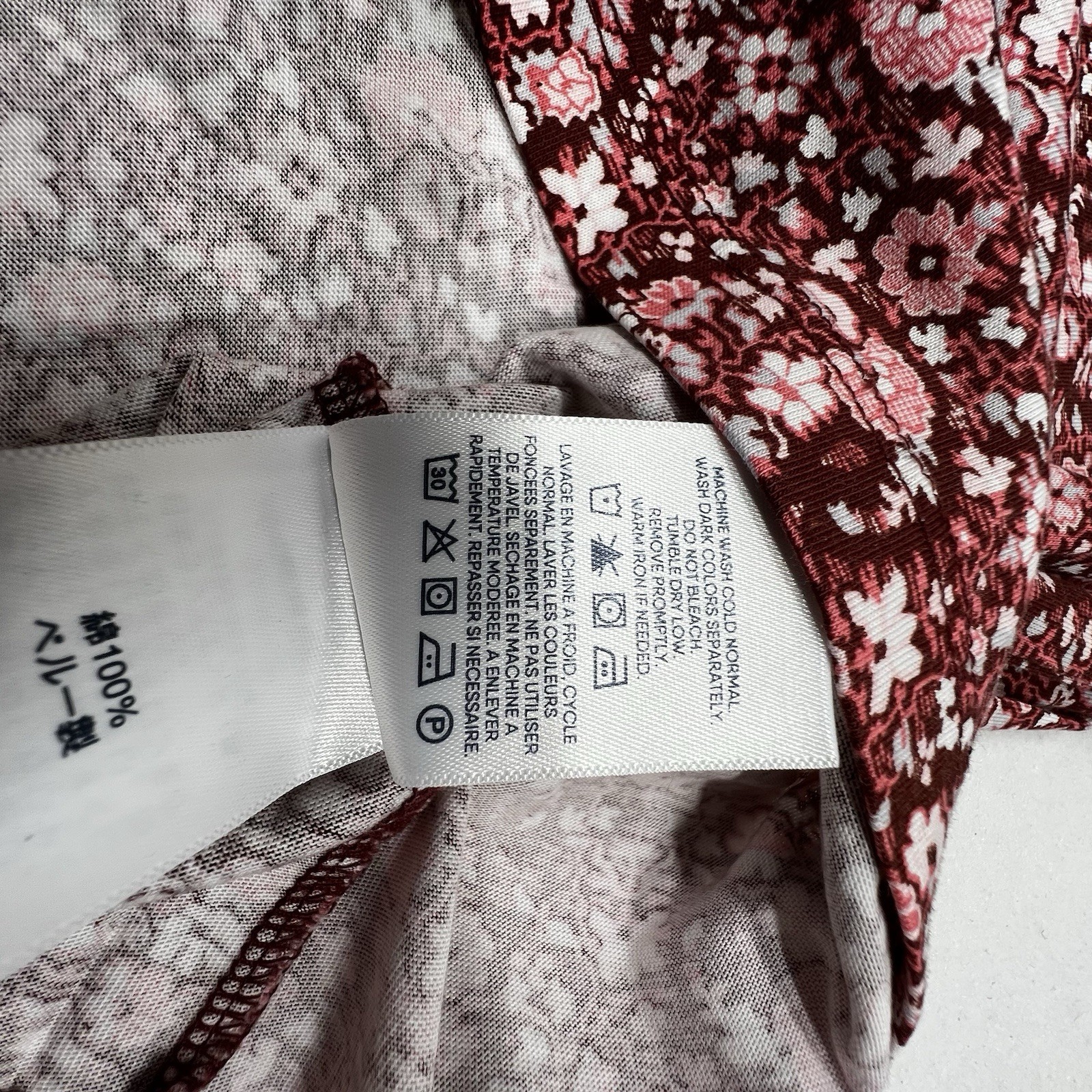 Lands End 100% Cotton M (10-12) Long Sleeve V Neck Pink/Burgundy Floral Top