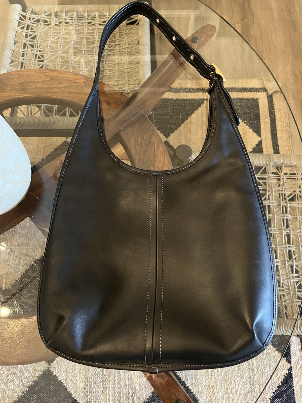 COACH Ergo 33 Black Glovetanned Leather Crescent Shoulder Bag C2265 EUC