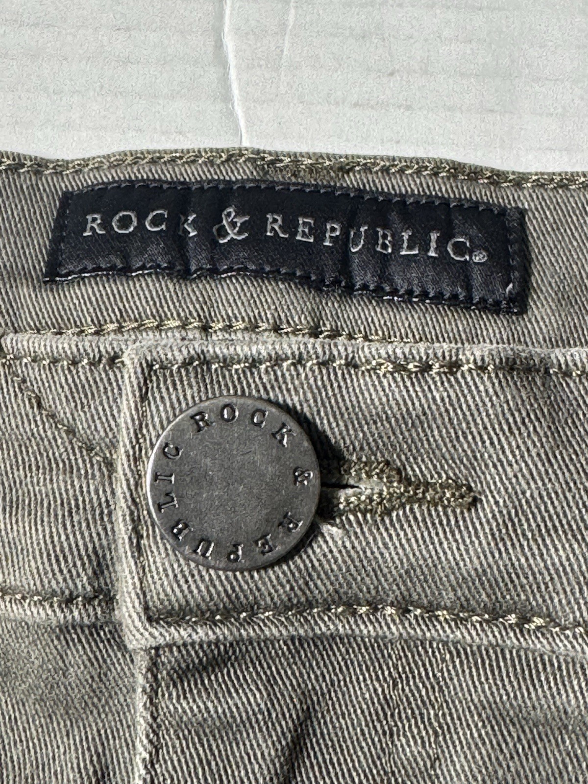 Pre Owned Excellent Rock & Republic Kashmiere Denim Jeans Olive Green Women 12 M