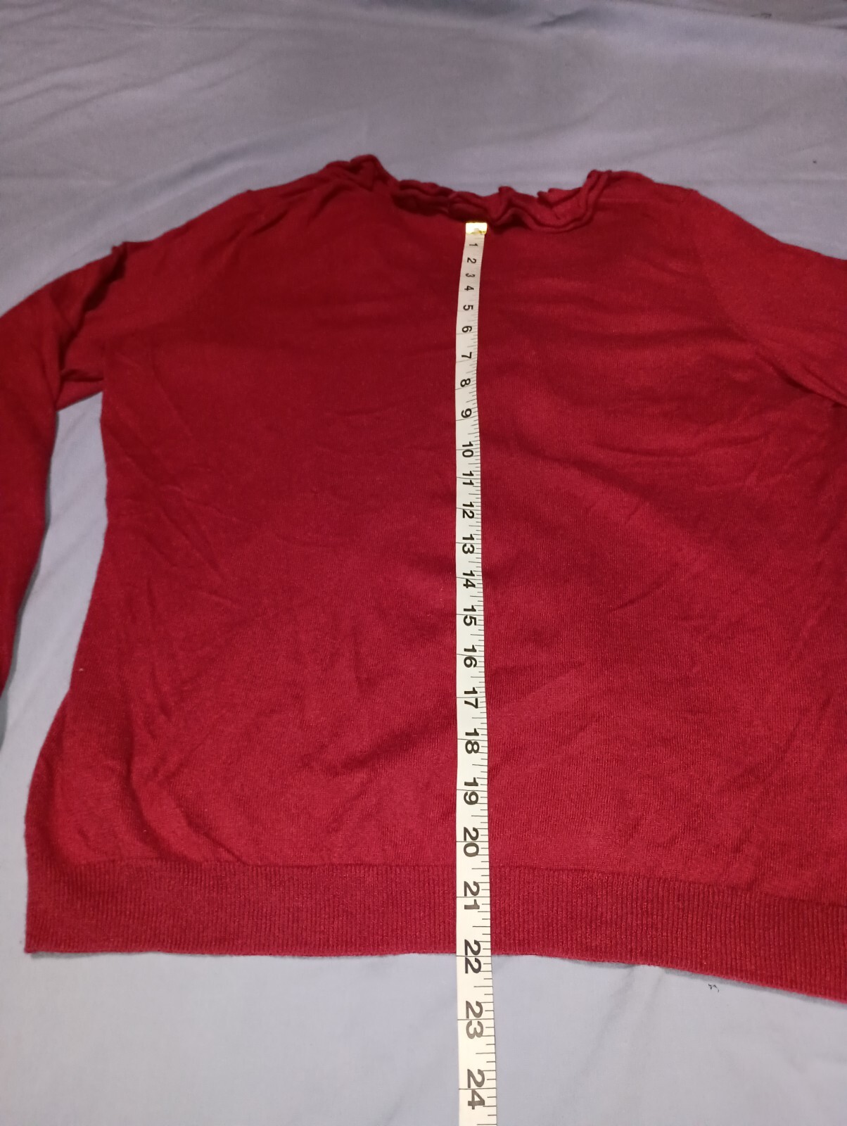 Talbots Large L Crimson Ruffled V-Neck Wool Blend Blouse Cottagecore Red
