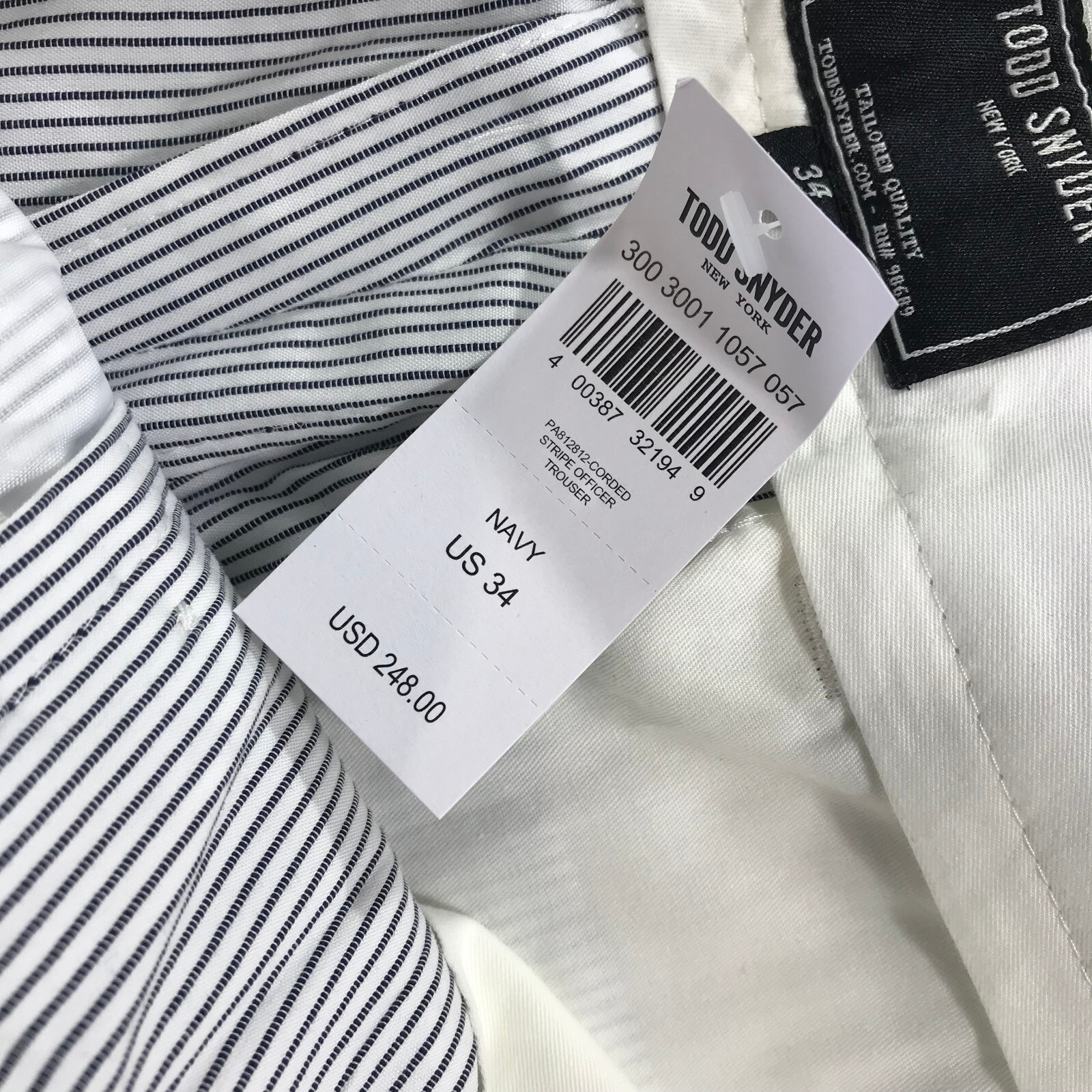 New Todd Snyder Pants Mens 34 Pleated Striped Officer Trousers Button Fly $298