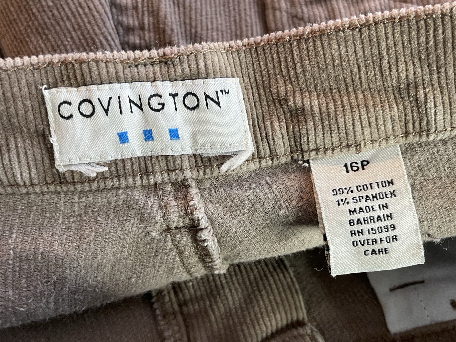 Vintage Covington Stretch Tan Corduroy Pants Women Sze 16P 98% Cotton 2% Spandex