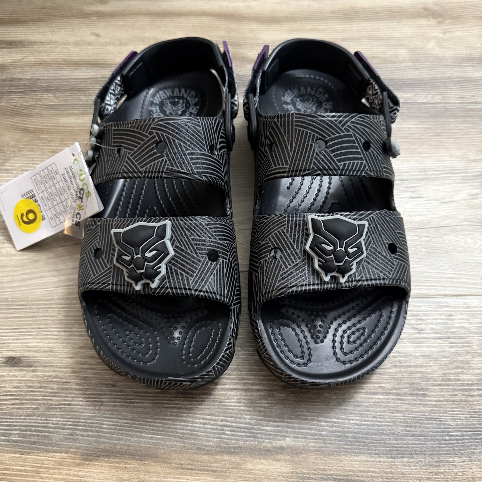 Crocs Black Panther Sandals W9 M7 Marvel Wakanda Forever Slide Adjustable NWT