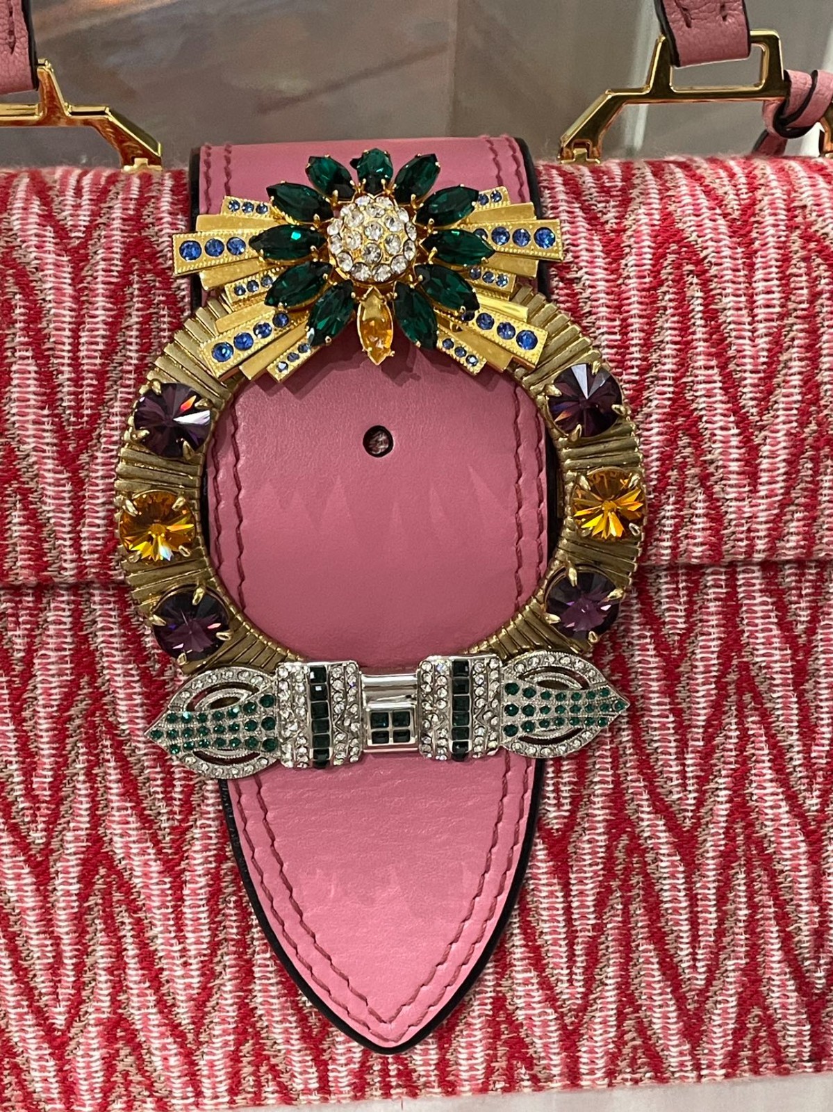 Miu Miu Mini Sunflower Gem Shoulder Bag Pink Leather Italy