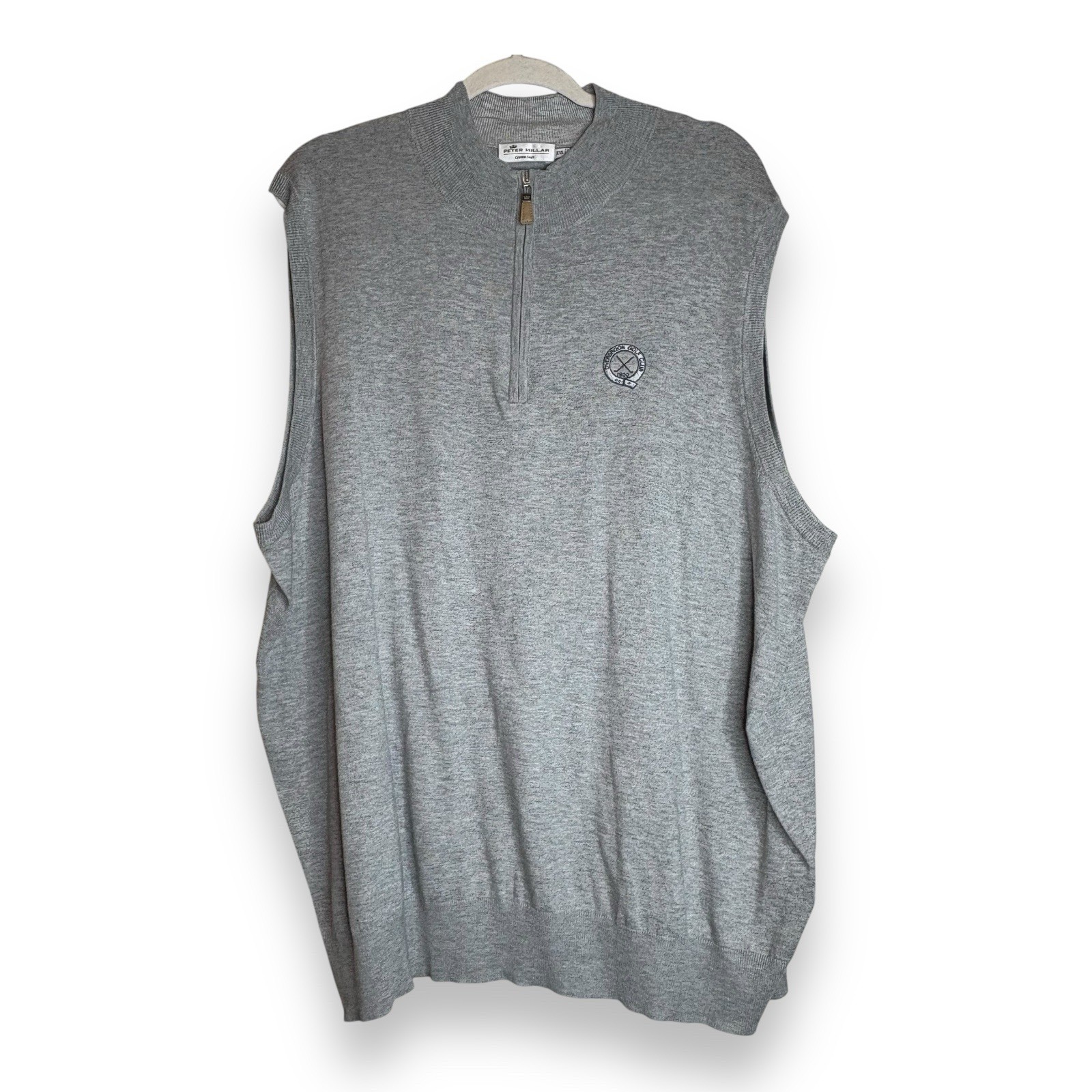 Peter Millar Crown Soft Golf Sweater Vest Men L Cotton/Silk Overbrook CC 1/4 Zip