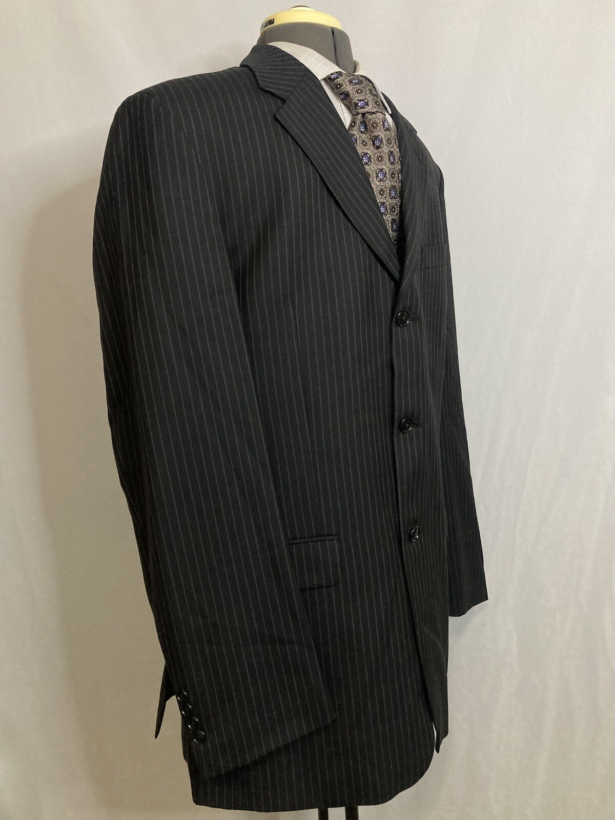 Mens 44L Blazer Black Striped Wool 3 Button 2XL 48″ Sport Coat Suit Jacket JNY