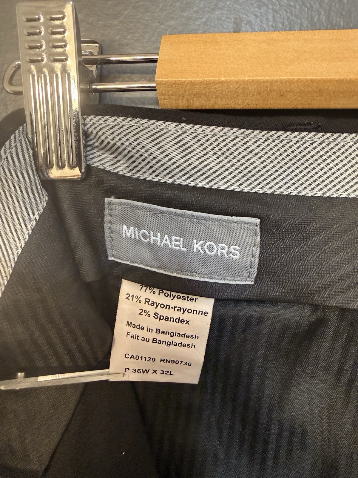 Michael Kors Men’s Black Solid Dress Pants Straight Regular Fit Flat Front 36W