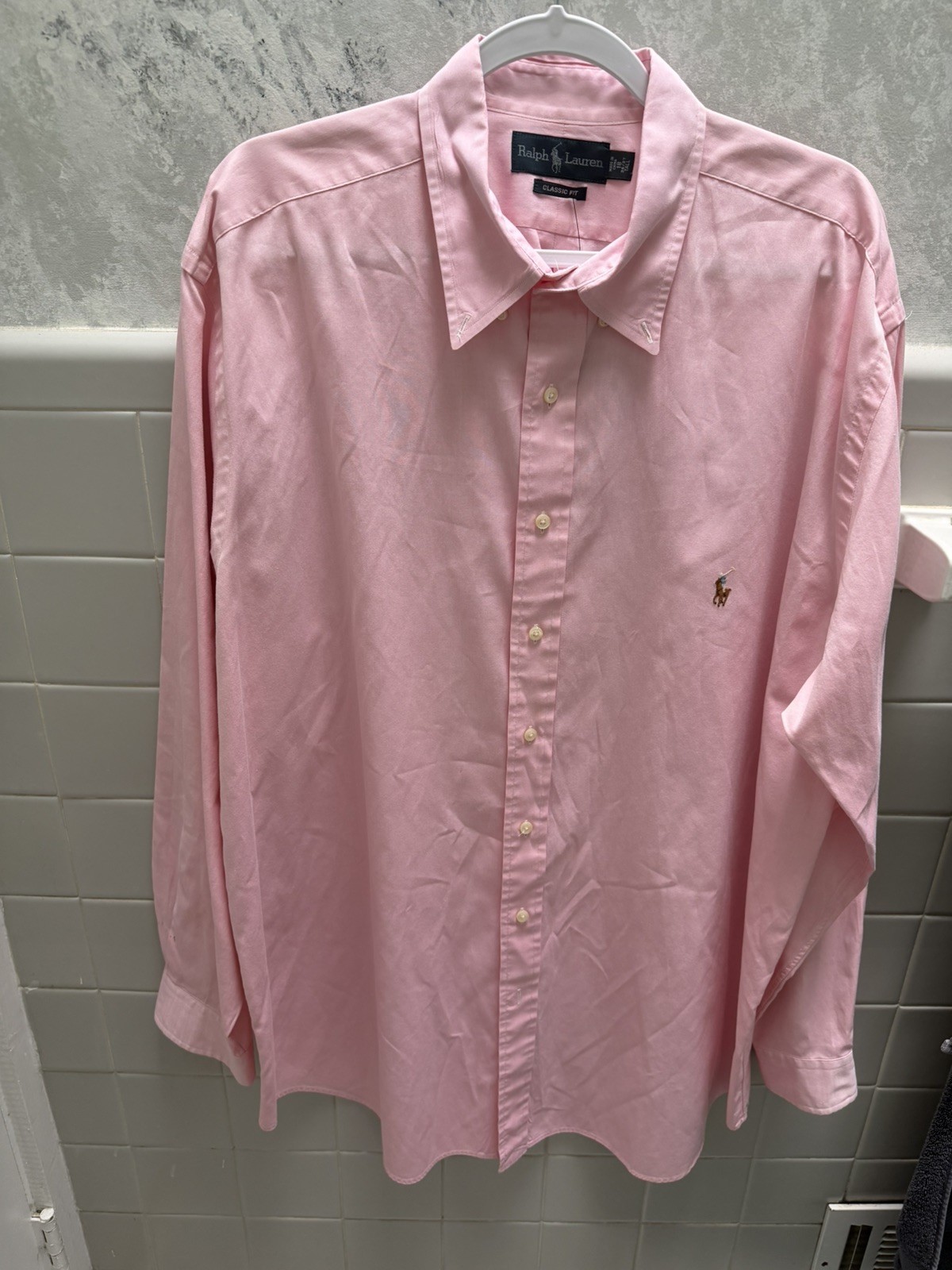 Ralph Lauren Pink Oxford Classic Fit Dress Shirt Flesh Pony Size 18” 36/37 Tall