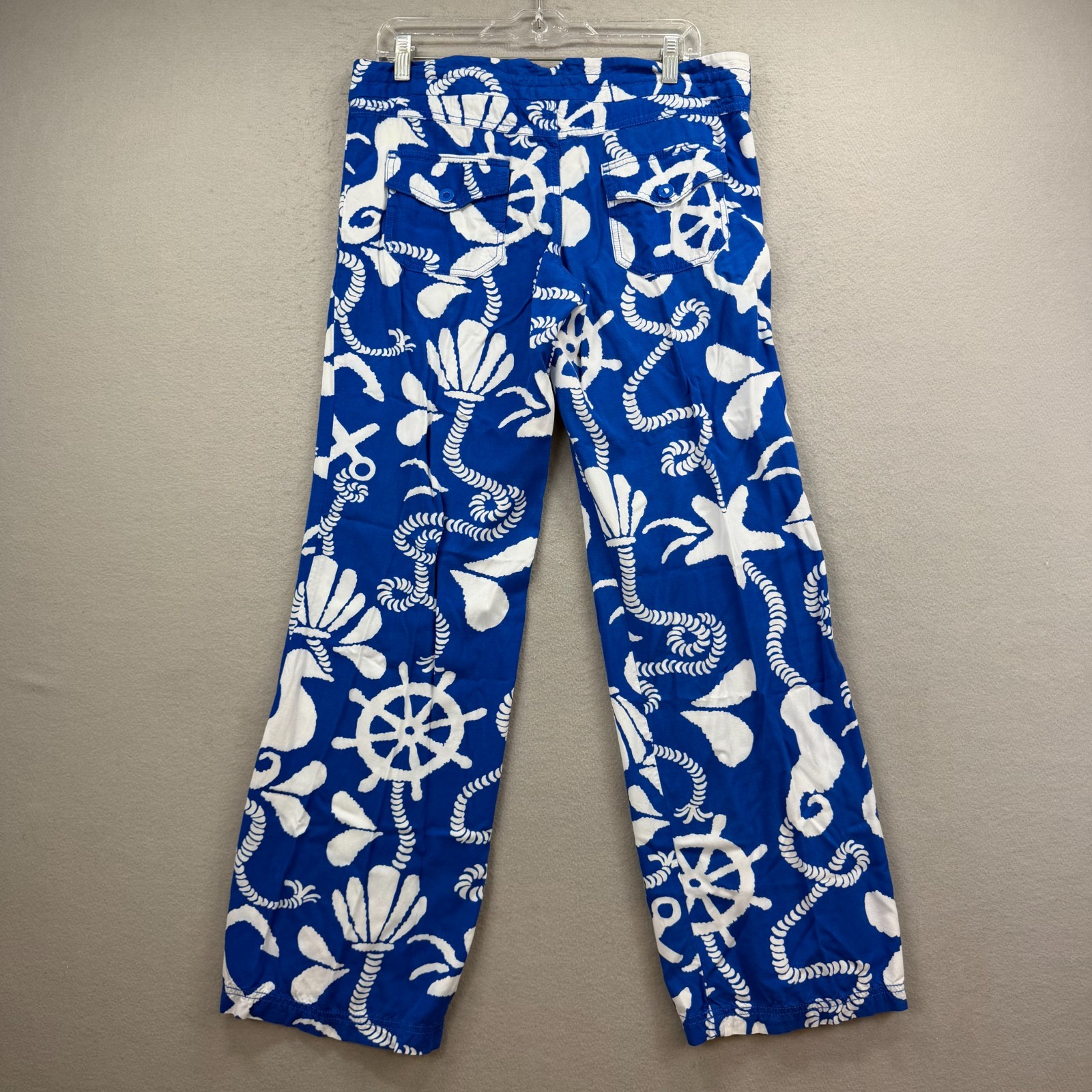 Lilly Pulitzer Palazzo Pants Womens Medium Blue White Nautical Anchor Beach