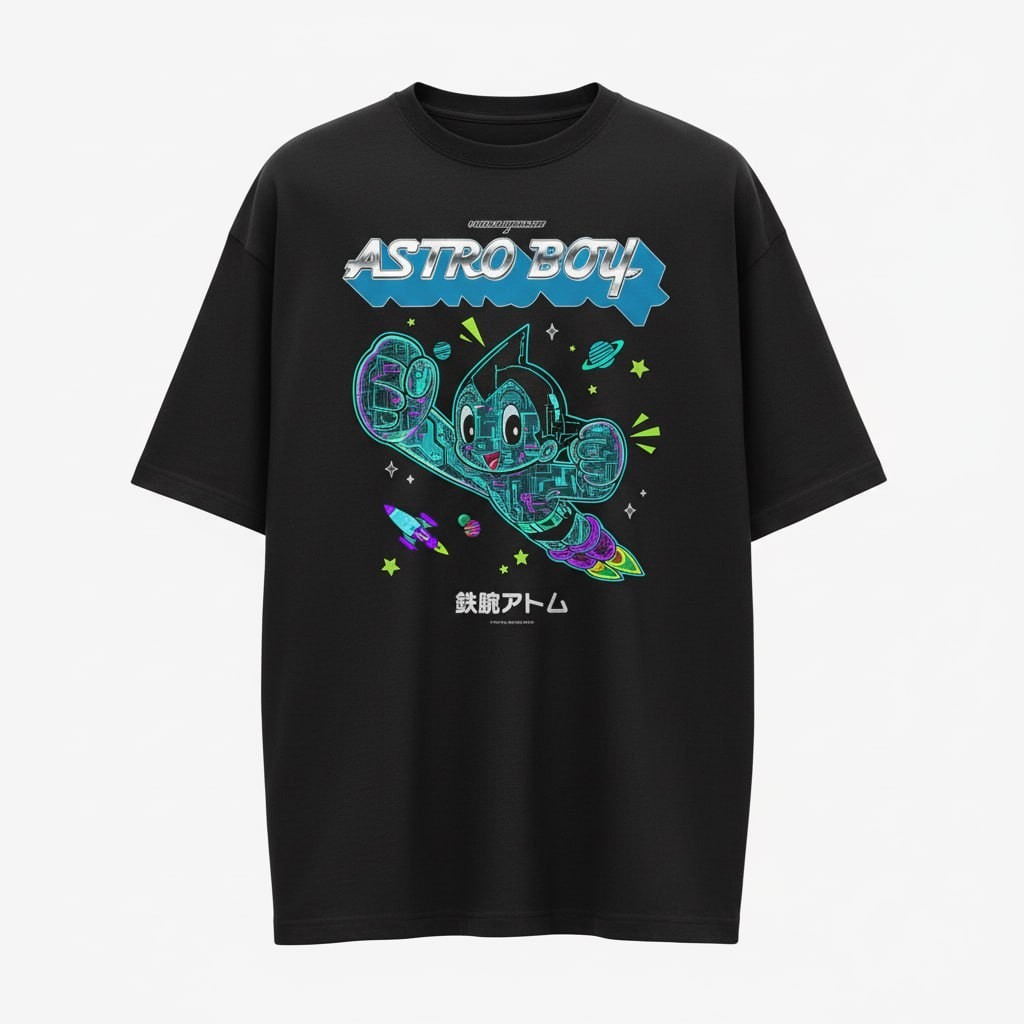 Astro Boy T-Shirt Cyberpunk Anime Graphic Tee Neon Retro Unisex Adult Gift