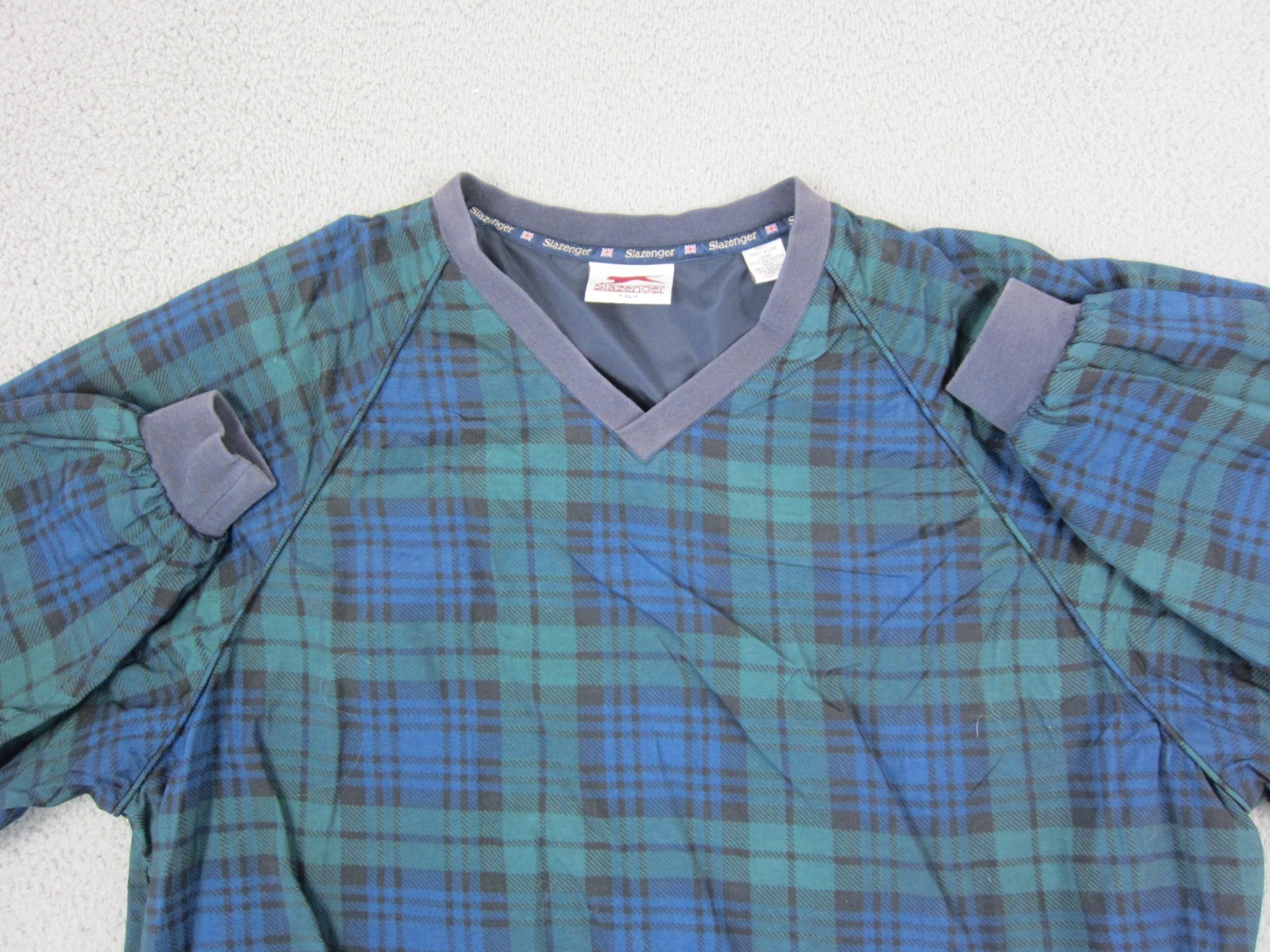 Vintage Slazenger Sweatshirt Mens Extra Large XL Blue Green Plaid Golfing Golf