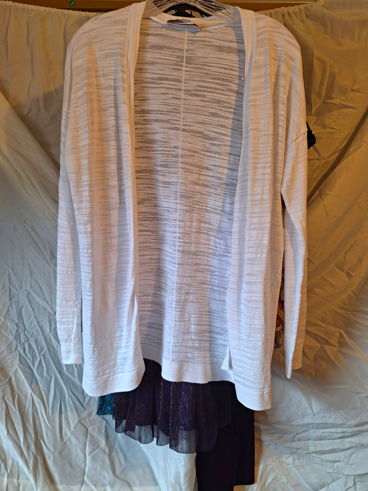 LOFT Women’s White Striped Open Front Rayon Knit Cardigan Long Sleeve M