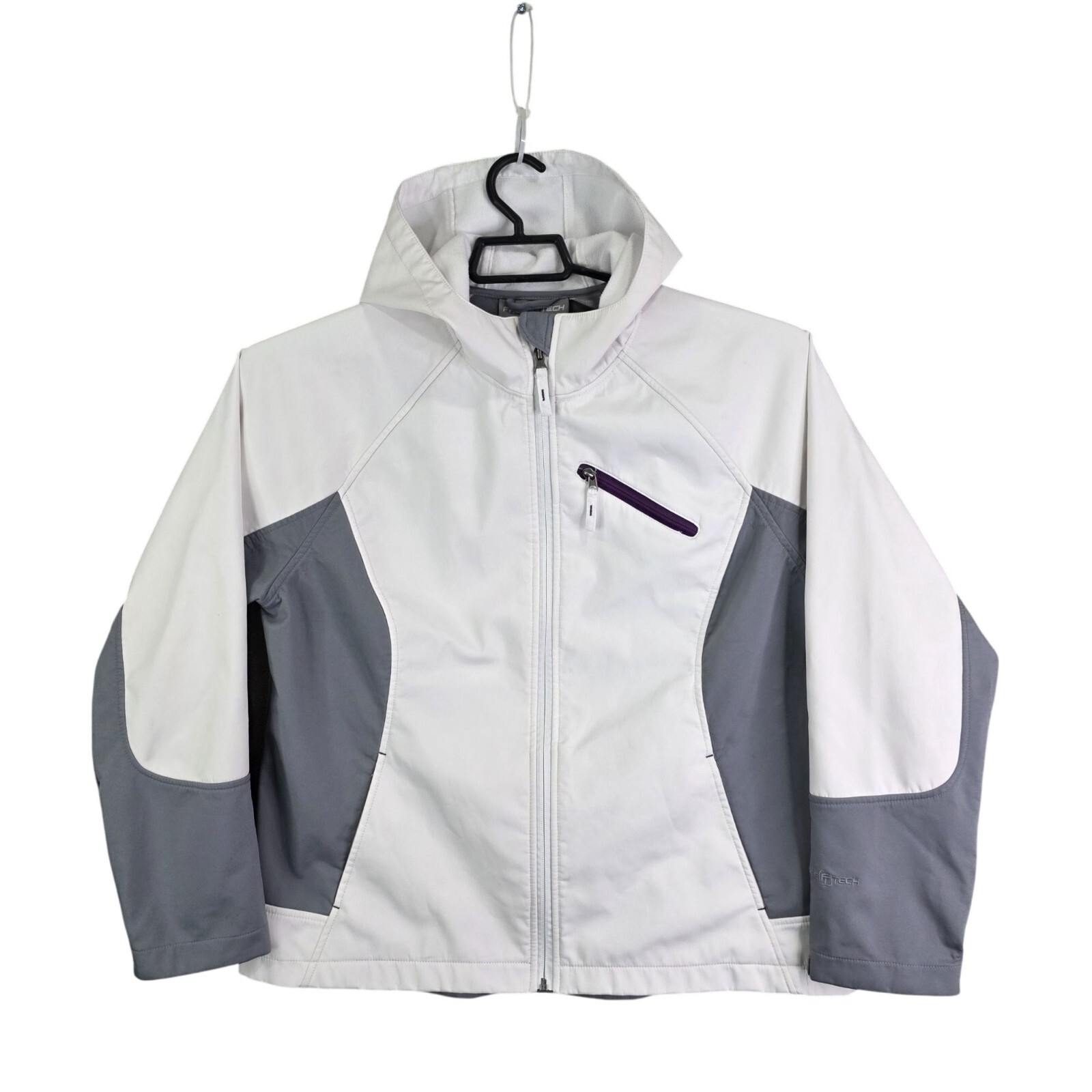 Womens Free Tech Arctic White & Gray Hooded Jacket Full Zip Polyester Size XL