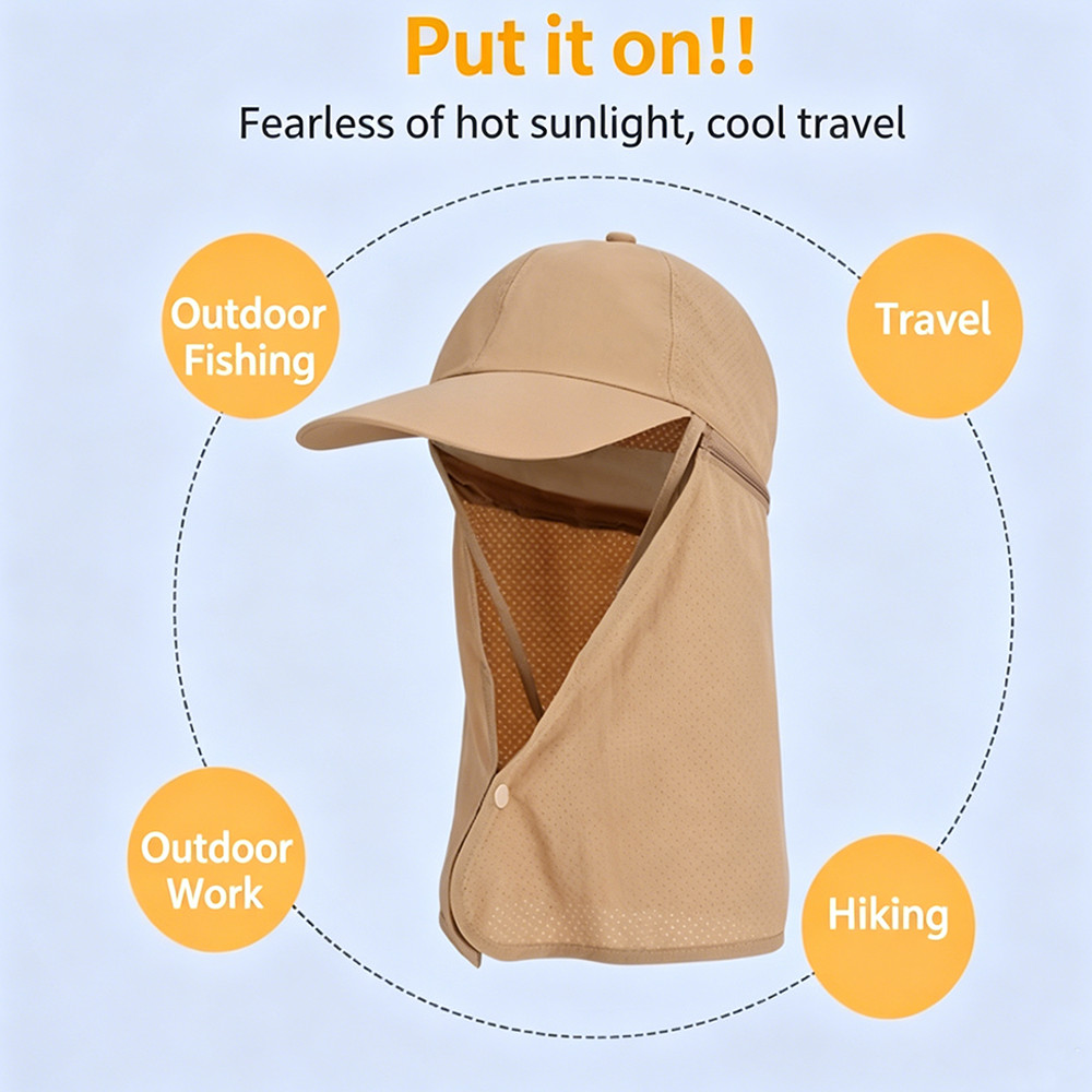 3 in1 Fishing Hat with Face & Neck Flap UV Protection Breathable Sun Shade Cap