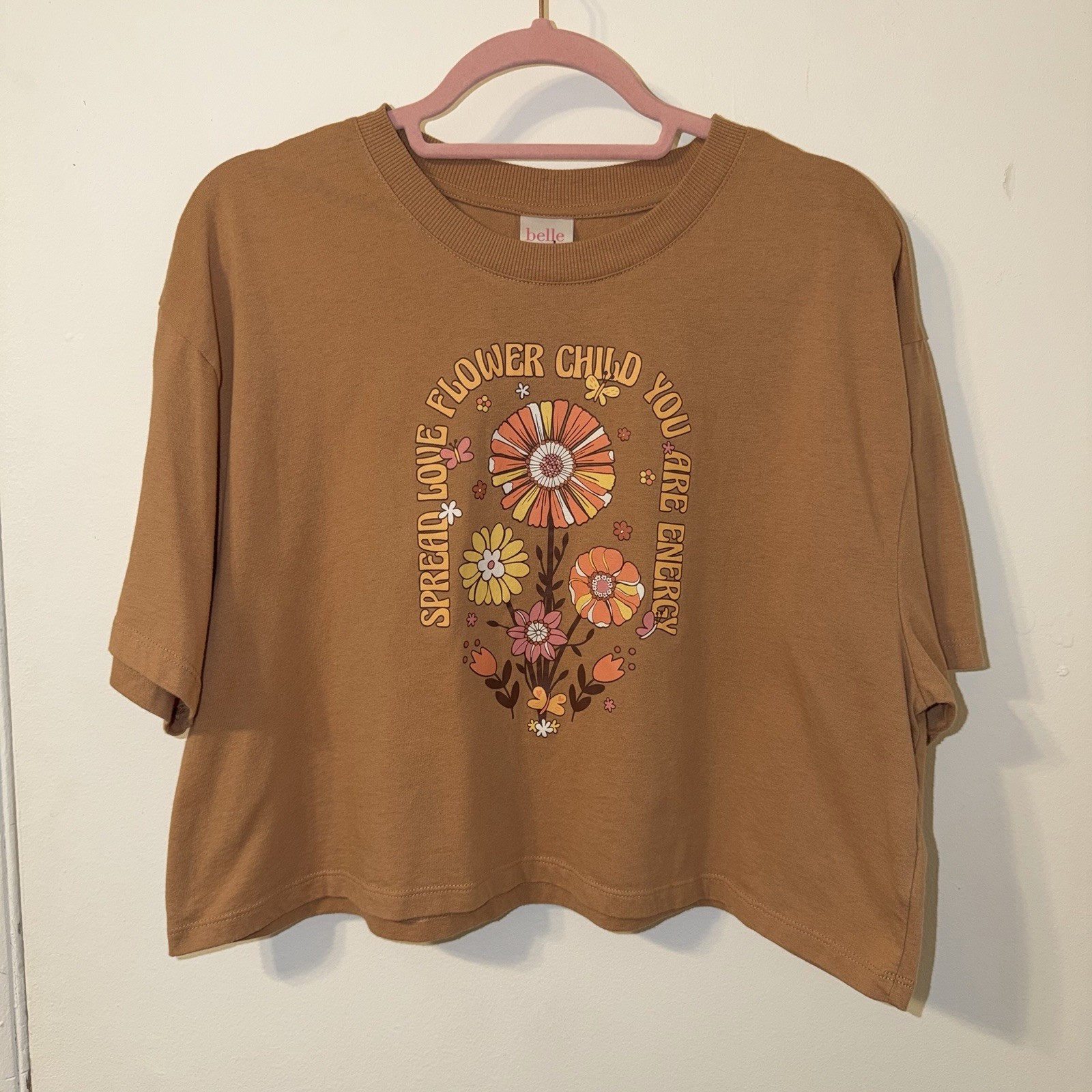 Belle Du Jour Brown Graphic Flower Child Boxy Crop Tee