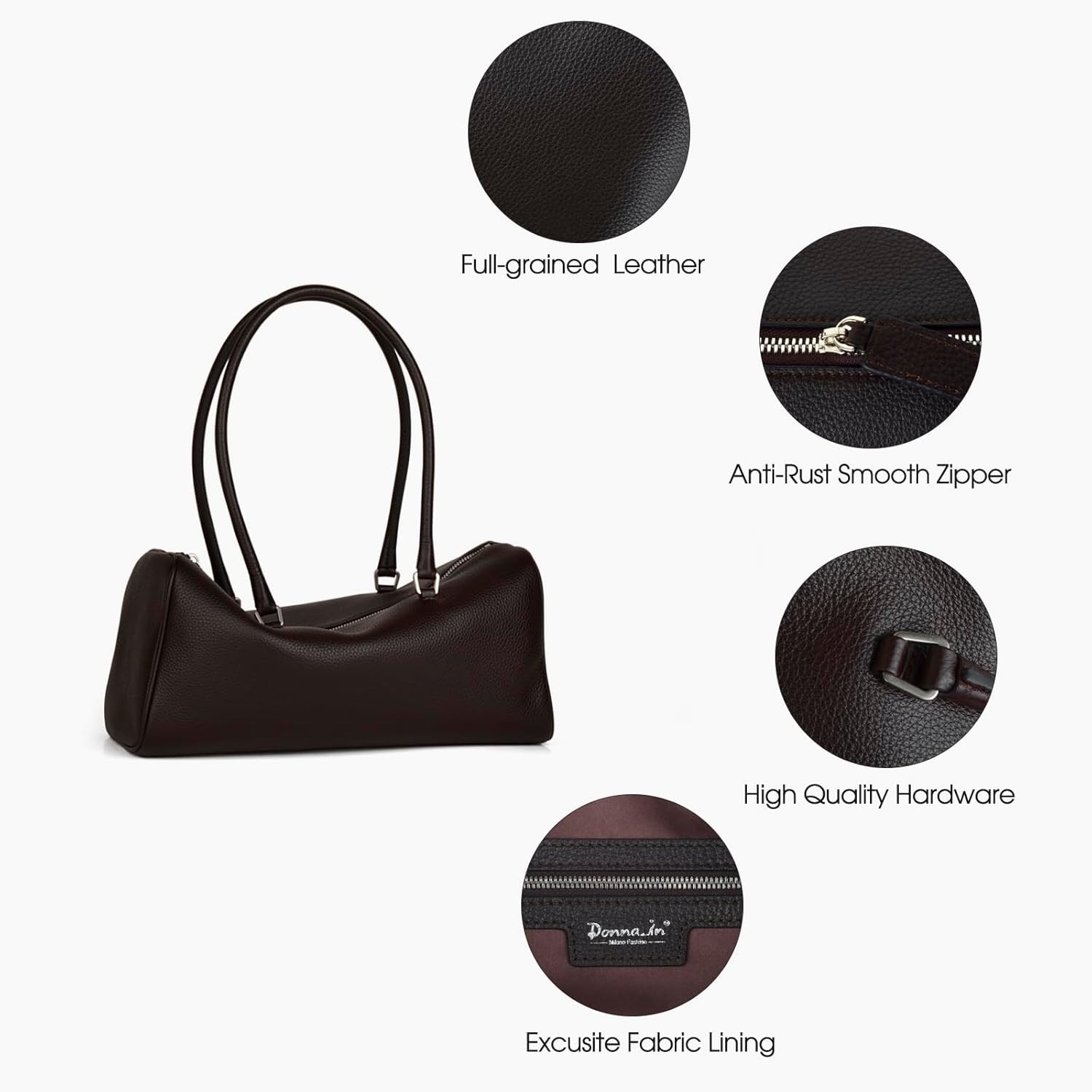 DONNAIN Premium Full Grain Leather Handbag Hobo Barrel