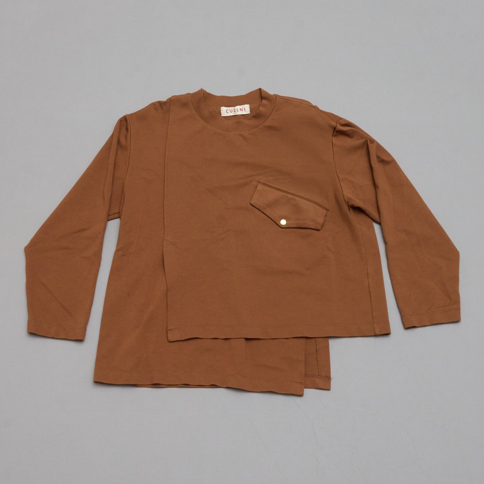 Cullni Men’s Brown Long Sleeve Shirt Size M Asymmetrical Hem Pocket Minimalist