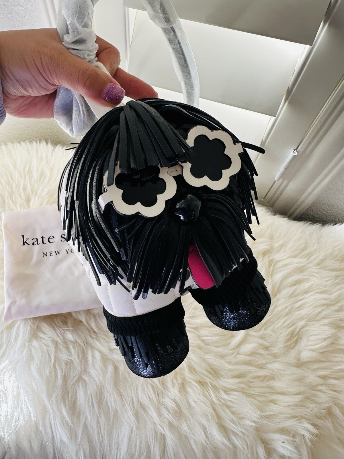 NWT AUTH $598 Kate Spade New York Shaggy Fringed 3d Dog Crossbody Bag In Multi