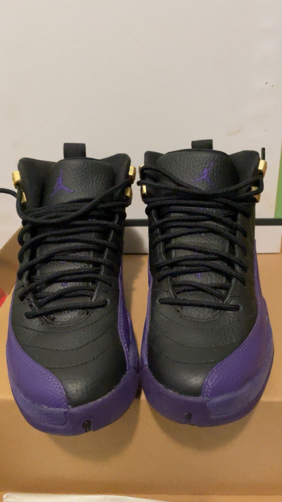 Jordan 12 Boys High Top Sneakers Black Purple Gold 5Y And Air Force 1 5Y