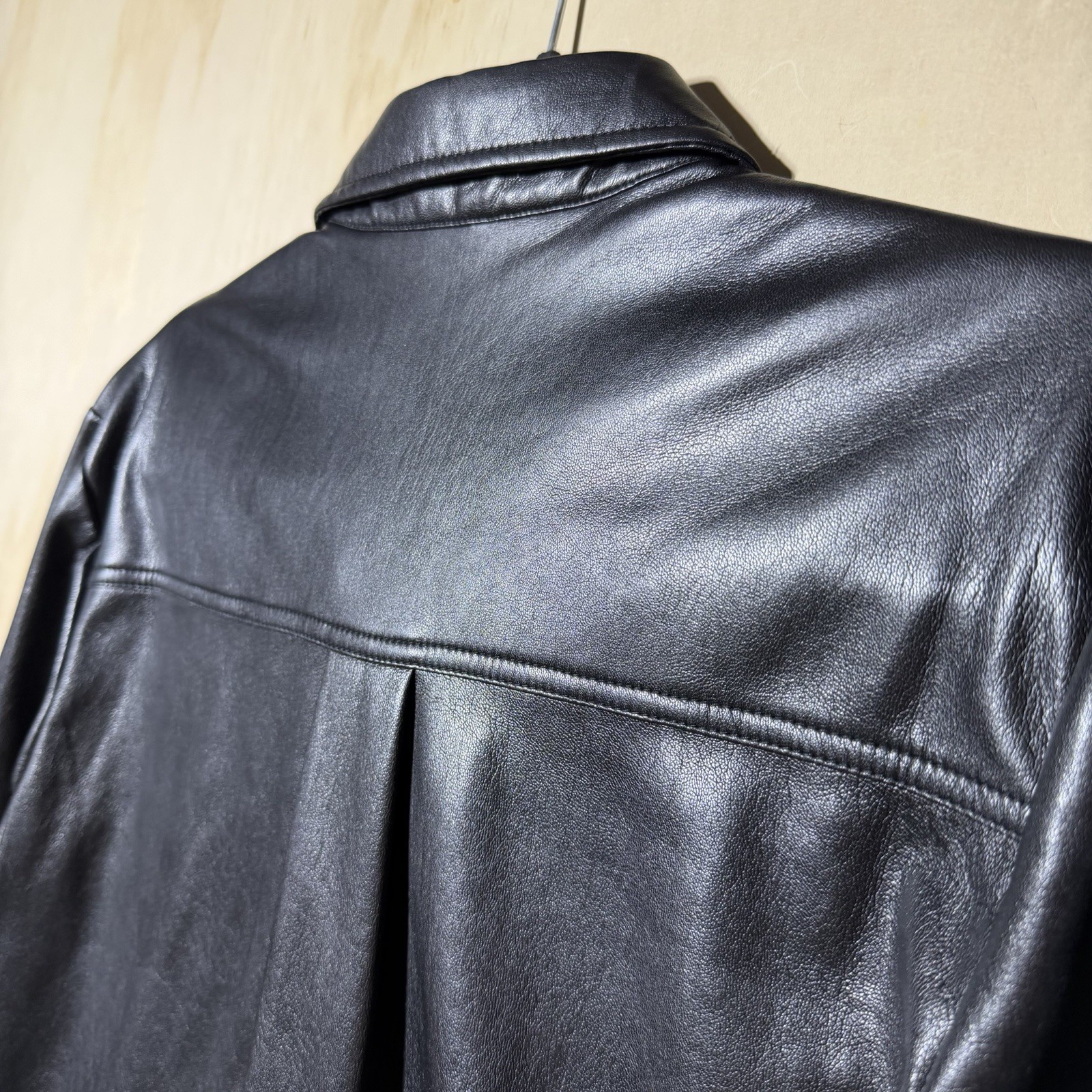 Good American Faux Leather Shirt Jacket Black Snap Button Women Sz 2
