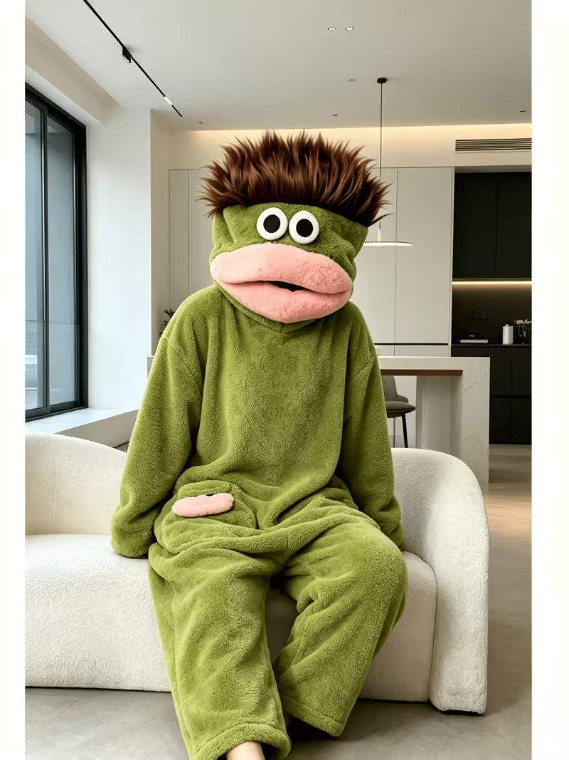Funny Soft Green Cozy Lounge Costume for Parties Pajama Nights Funny Photos