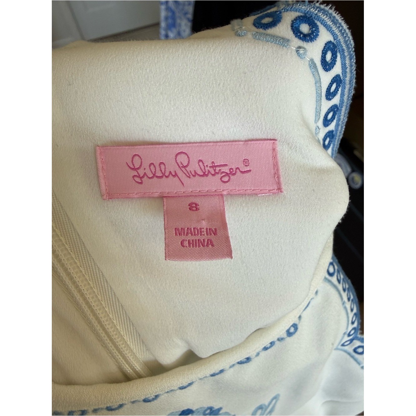 Lilly Pulitzer Blue White Embroidered Scallop Trim Shift Dress