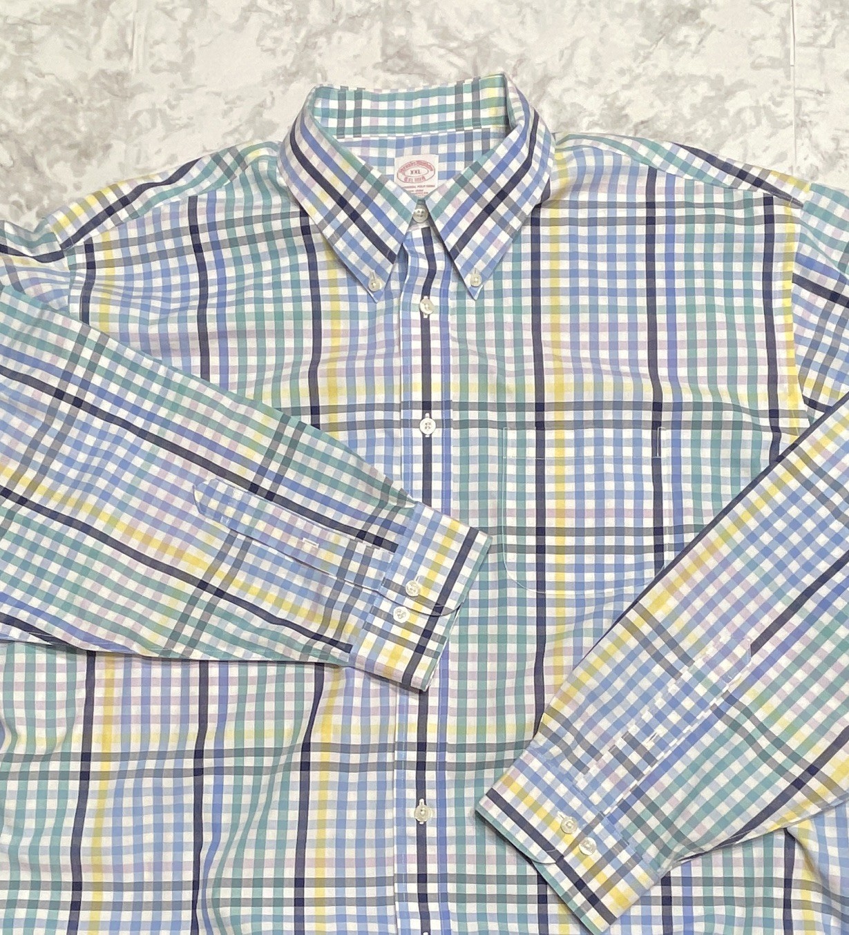 Brooks Brothers 1818 Supima Cotton Men’s XXL Blue/Green/Yellow Plaid NonIron🌵🪸