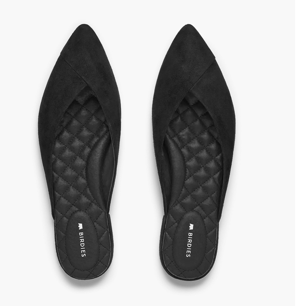 Birdies Black Pointed-Toe Flats Cushioned Comfort Quilted Insole Sz 8