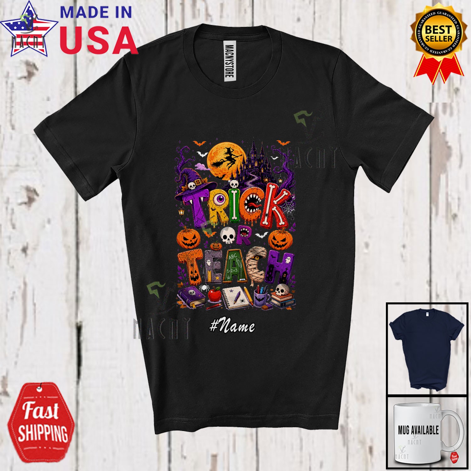 Custom Name Trick Teach; Halloween Ghost Boo Pencil; Teaching Teacher T-Shirt
