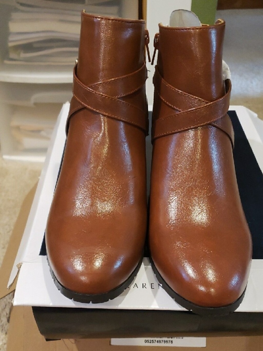 Karen Scott Tan Brown Leather Ankle Booties with Buckle Accent
