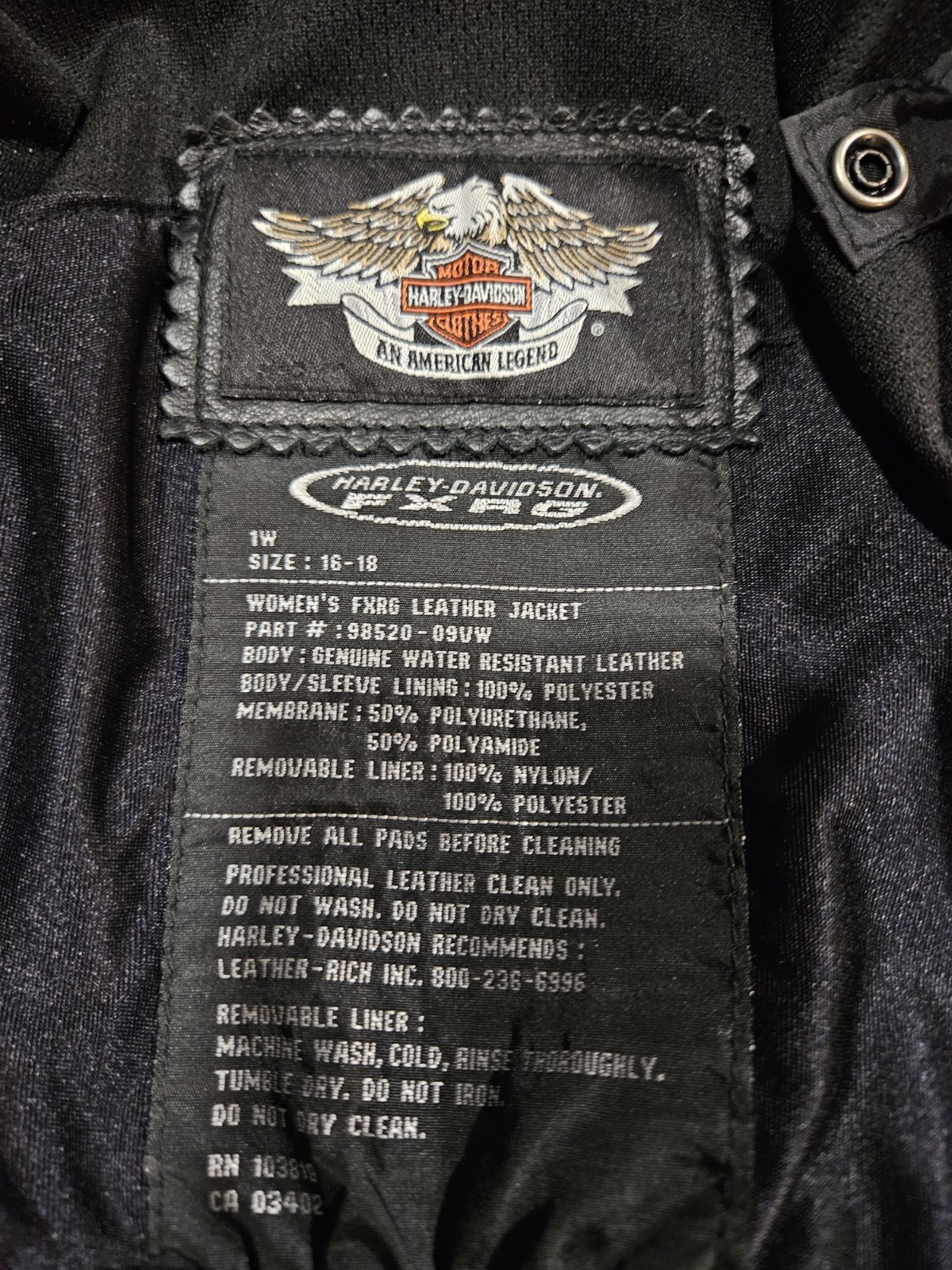 Harley-Davidson FXRG Functional Black Leather Riding Jacket Women’s Size 1W (XL)