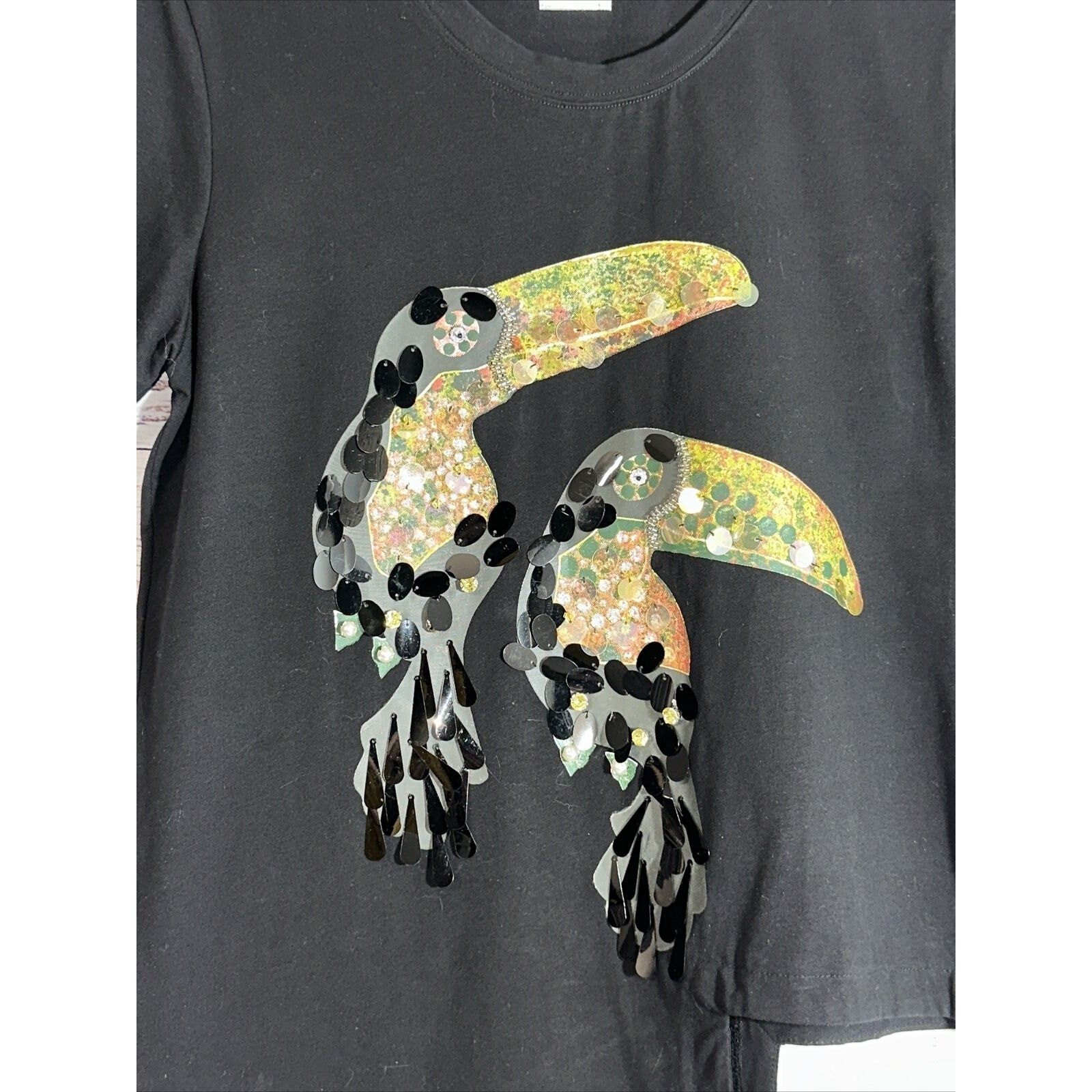 Zero Degrees Celsius Womens Black Toucan Birds Embellished Shirt size Medium