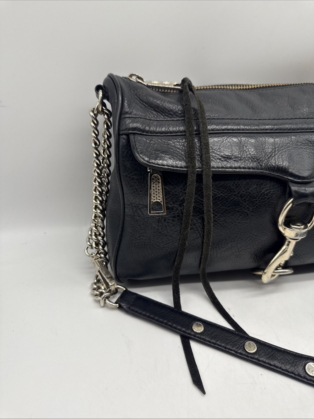 Rebecca Minkoff Mini MAC Black Leather Crossbody Silver Chain Hardware