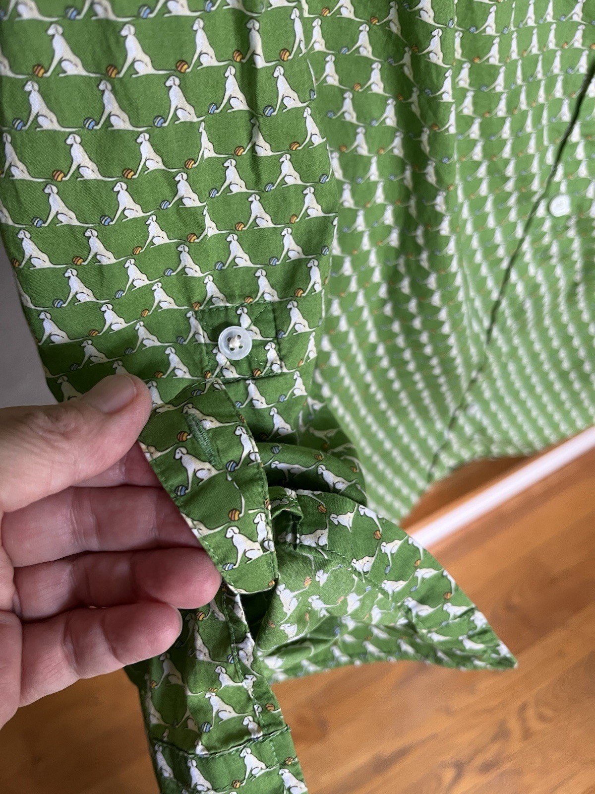Talbots Ladies Blouse All Over Dog Print Green Size 16 Long Sleeve