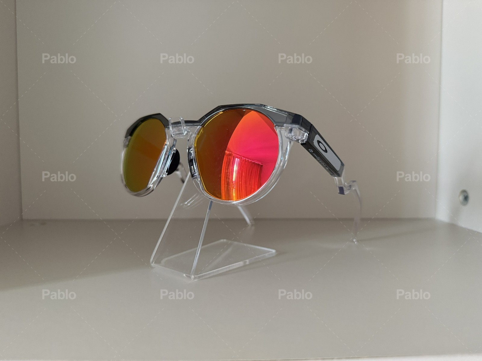 Vintage Oakley HSTN Sunglasses OO9242 Clear/Black Frame PRIZM Red Lenses