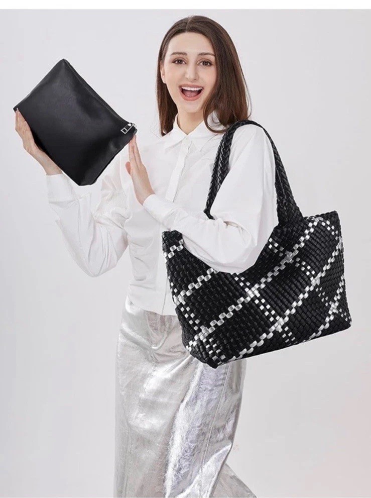Woven Tote Bag Womens Purse Vegan Leather Shoulder Handbags Fashion.