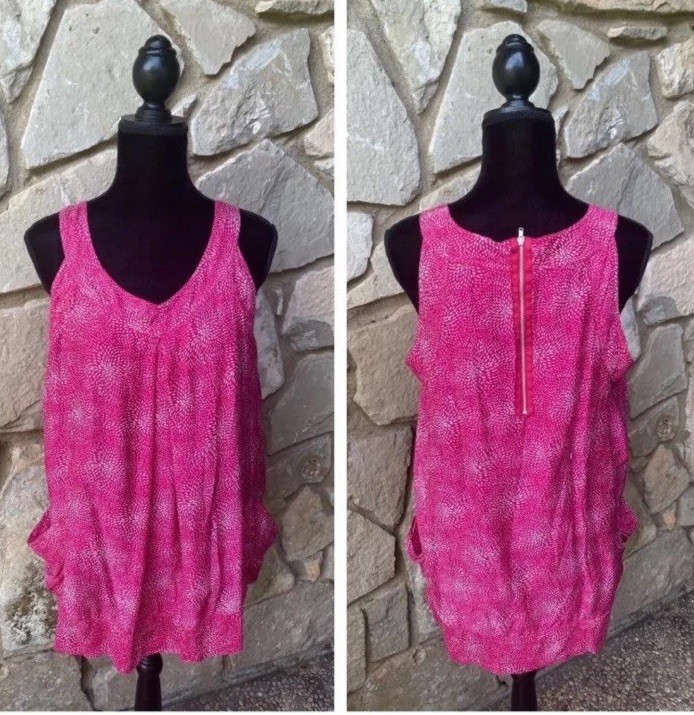 MADISON Tunic Top Large Hot Pink White Slouch Pockets Sleeveless Excellent