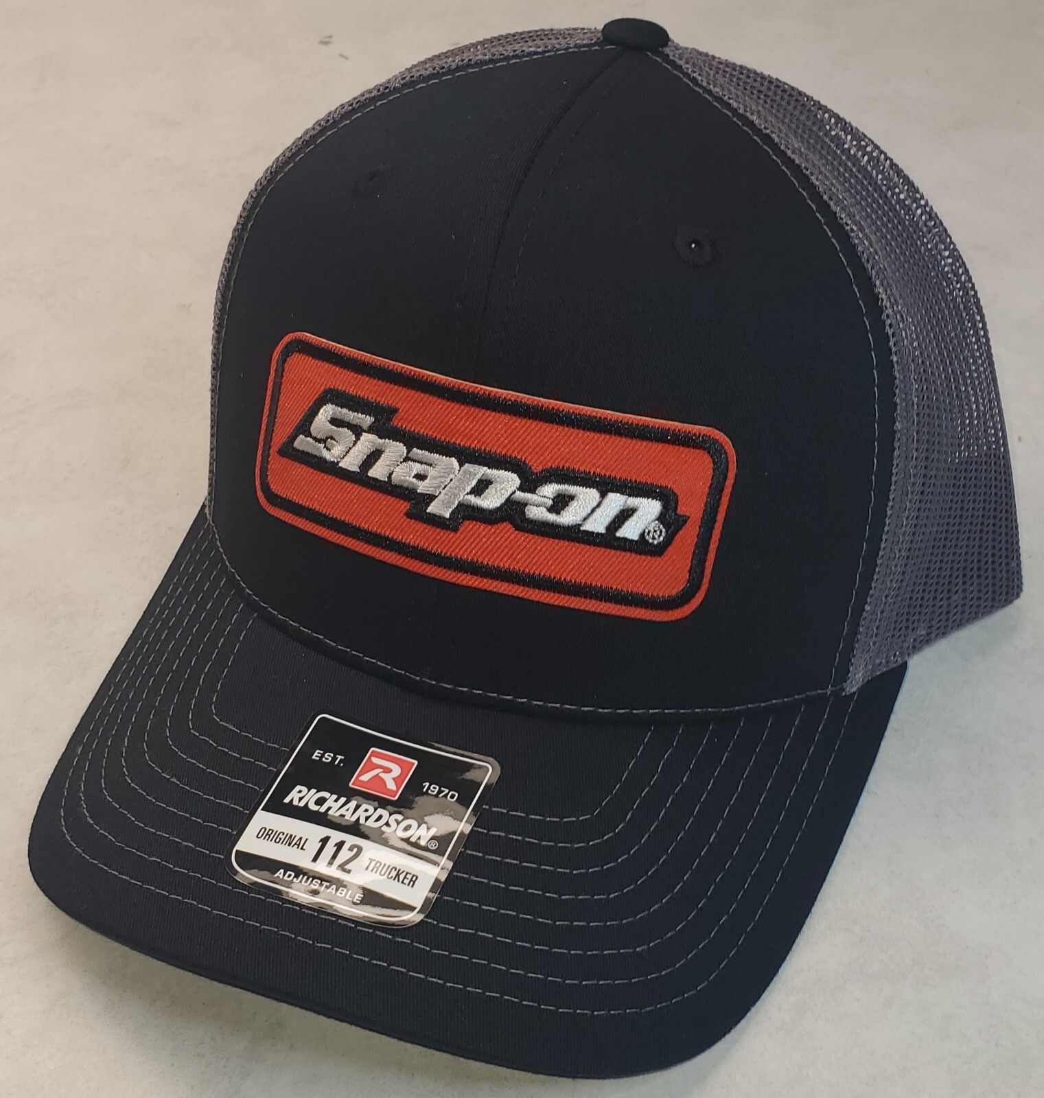 Snap-on Patch on Richardson 112 Trucker Hat Snapback Black/Charcoal
