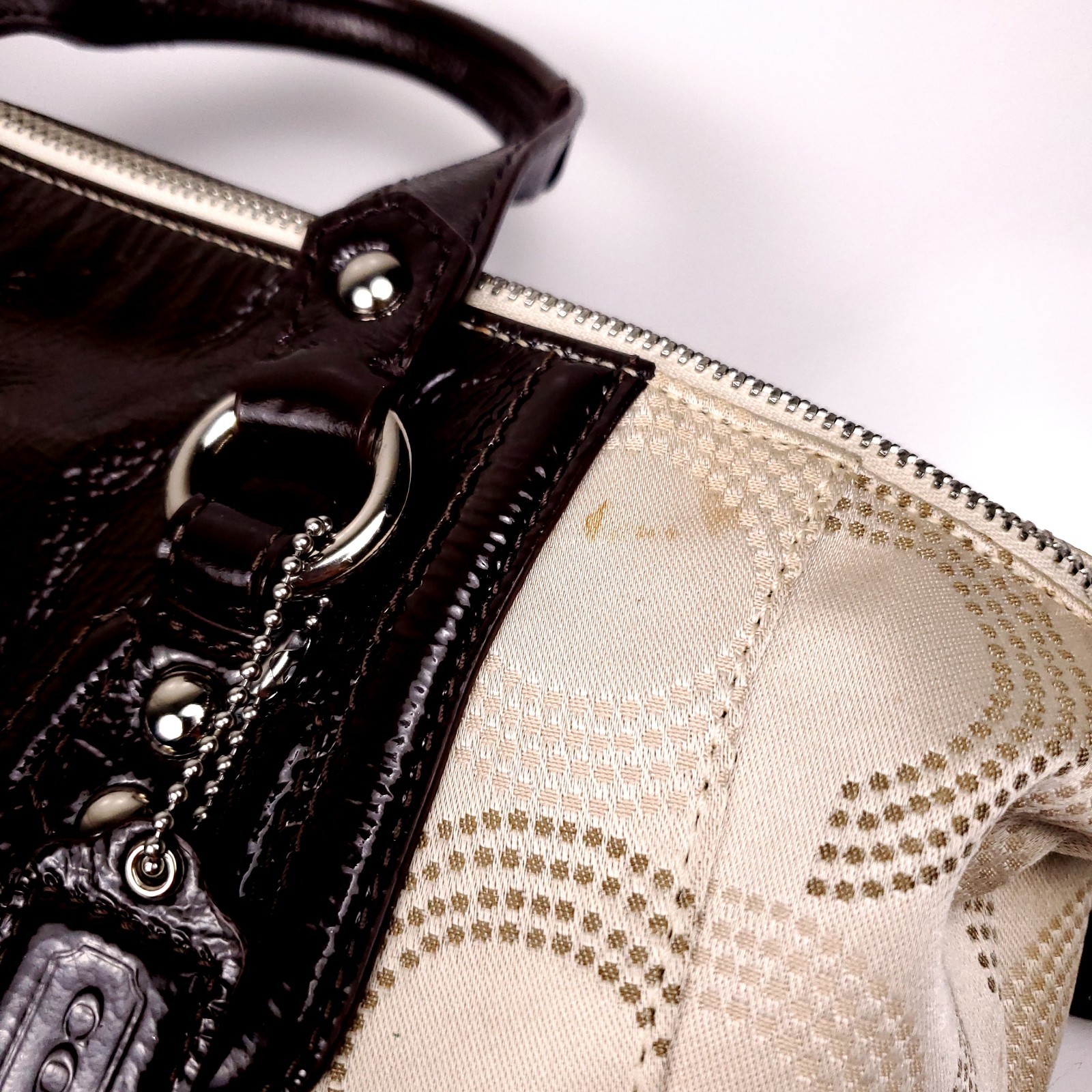 Coach Ashley F20027 Dotted Op Art Cream Brown Shoulder Bag Satchel Purse Handbag