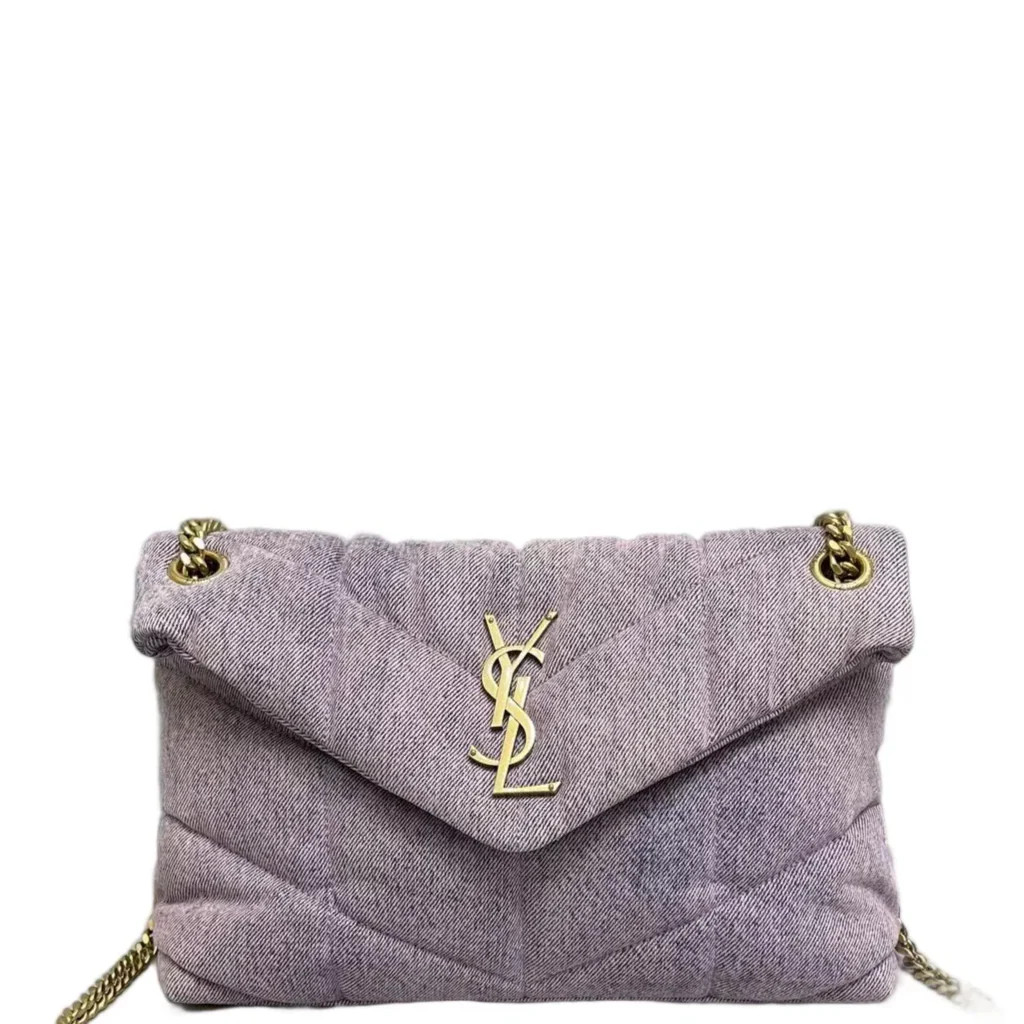 Yves Saint Laurent Small Loulou Puffer Chain Purple Pink Denim (kc060126a6r)