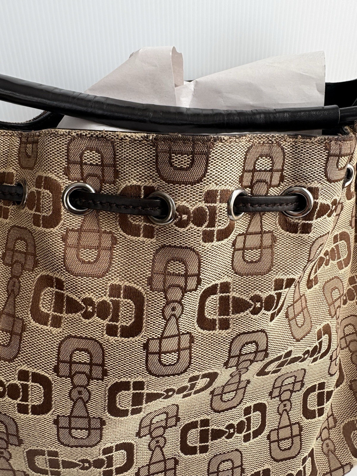 Gucci Horsebit Hobo Bag Canvas/Leather Large Tote EUC 506631