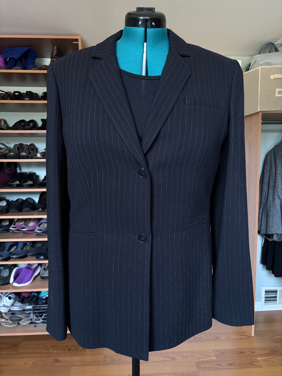 Casual Corner Annex Women’s Size 14 Black White Dot Stripe Blazer (61)