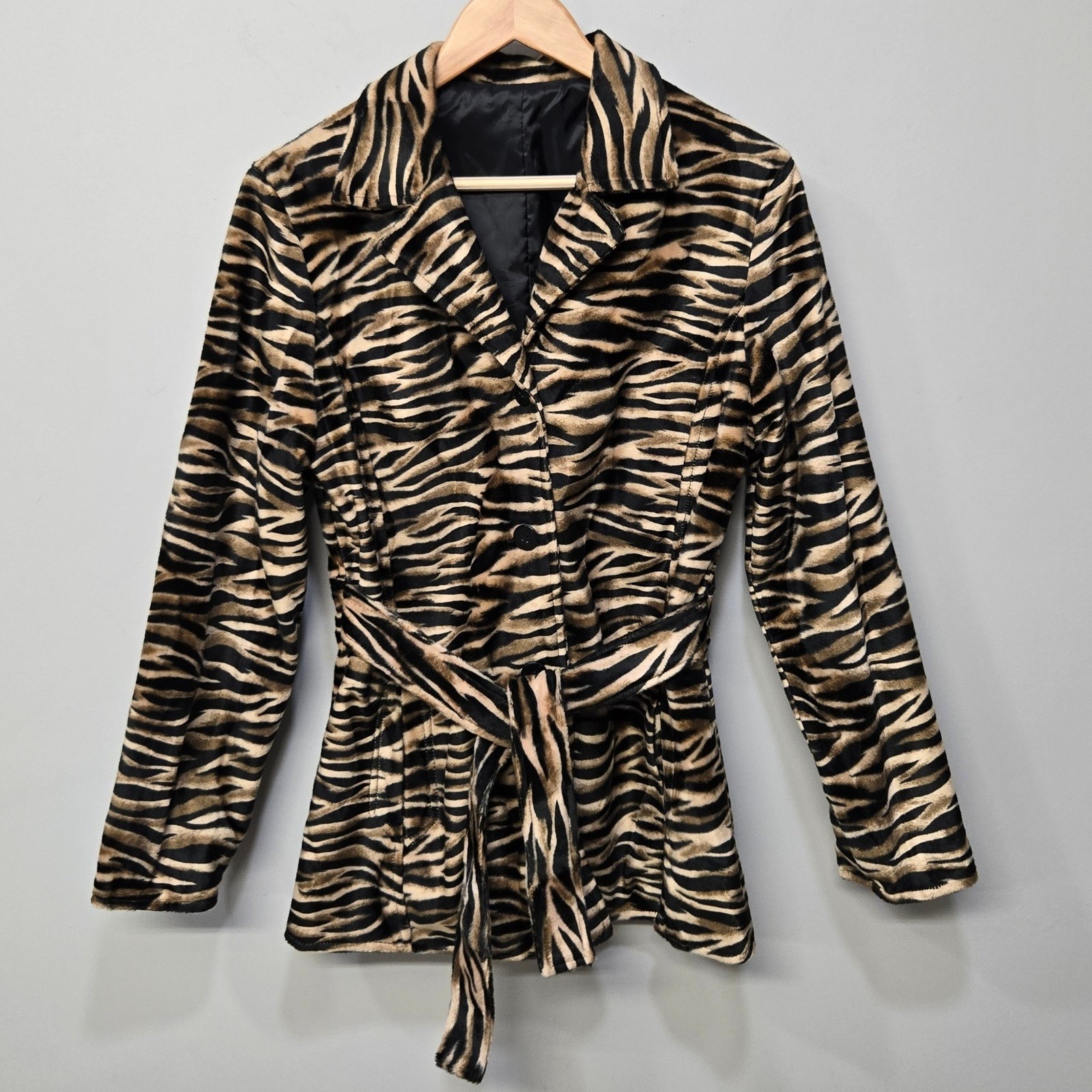 VTG 90s Louise Paris Faux Fur Jacket Coat Medium Reversible Tiger Print Unique